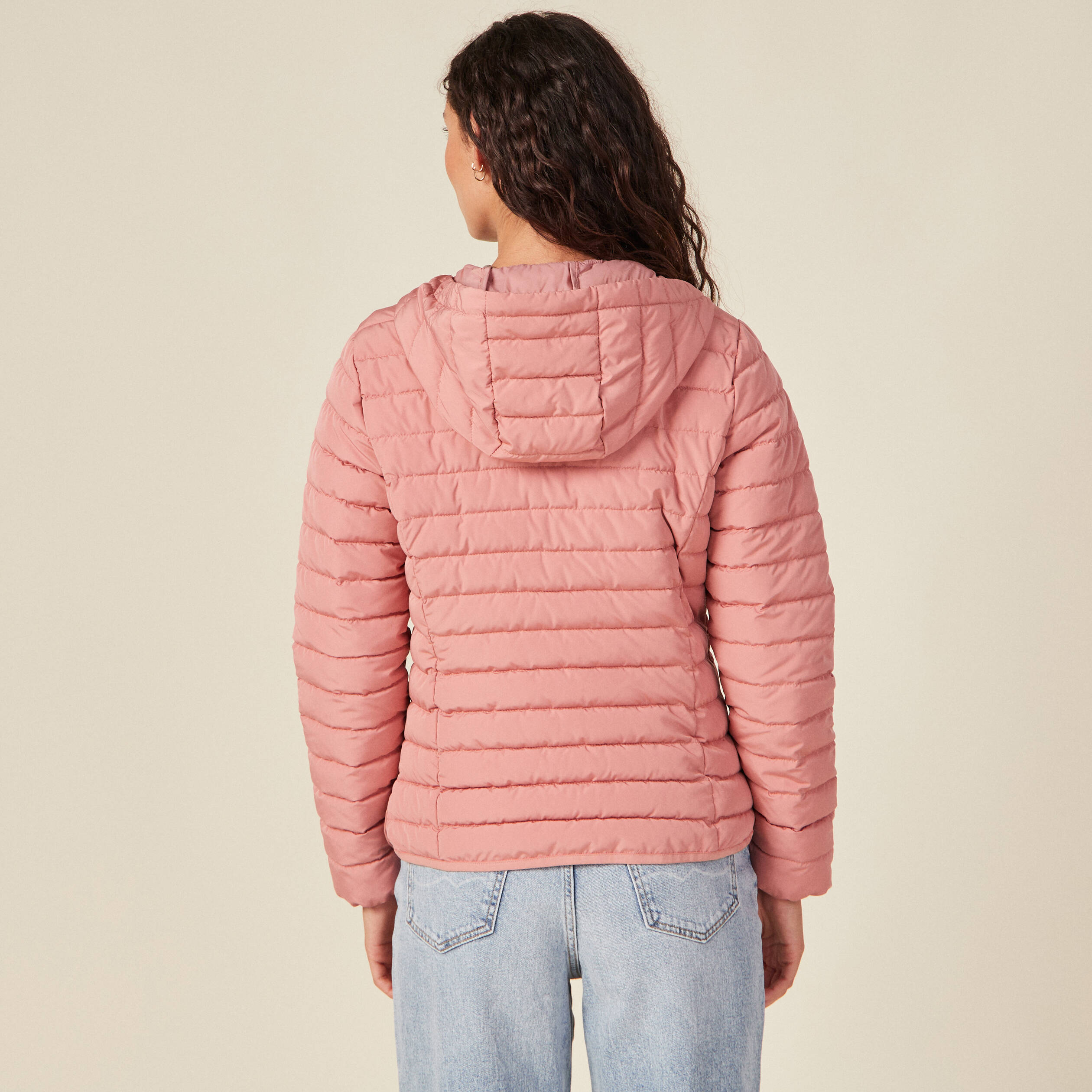Doudoune droite à capuche rose femme
