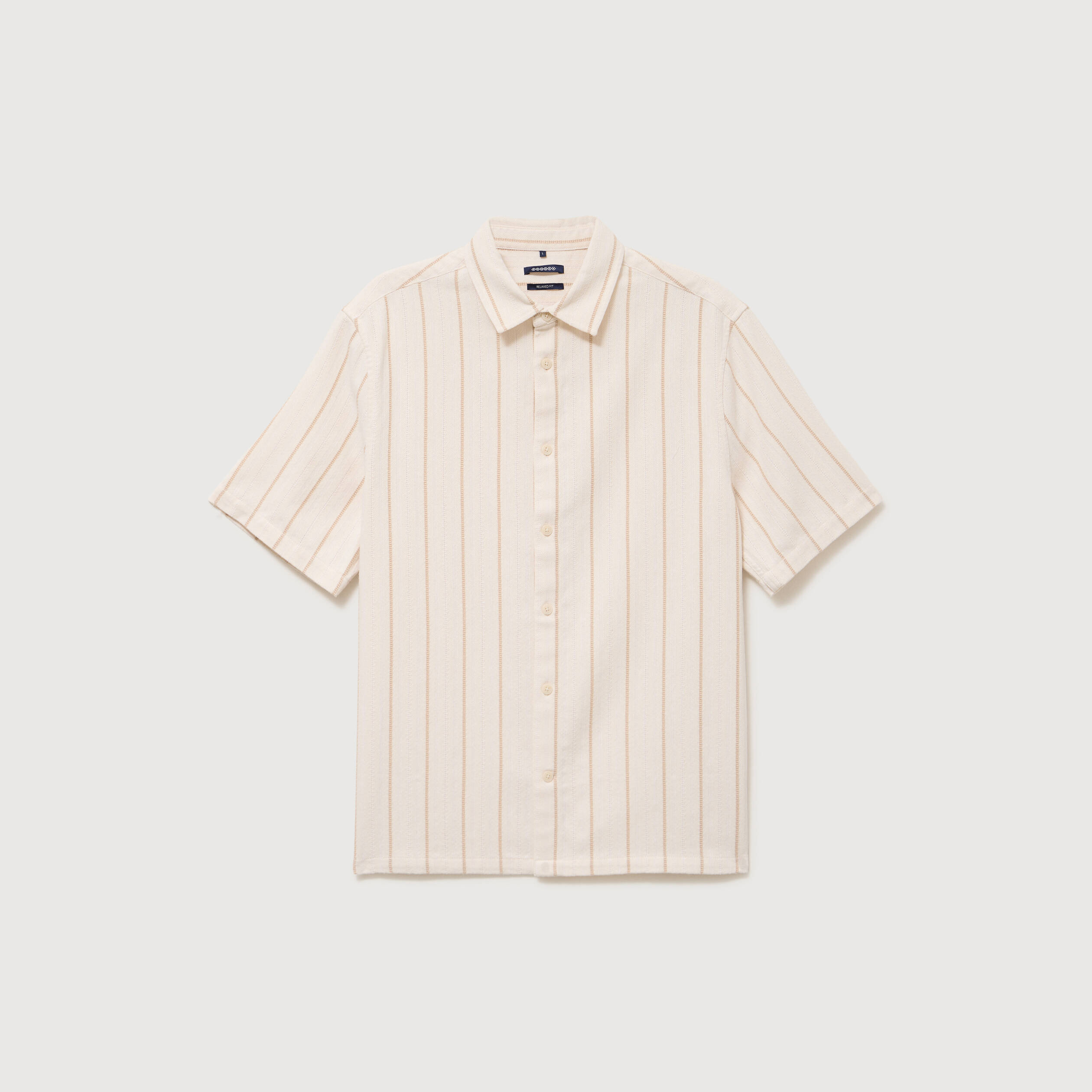 Chemise ray&eacute;e manches courtes ecru homme