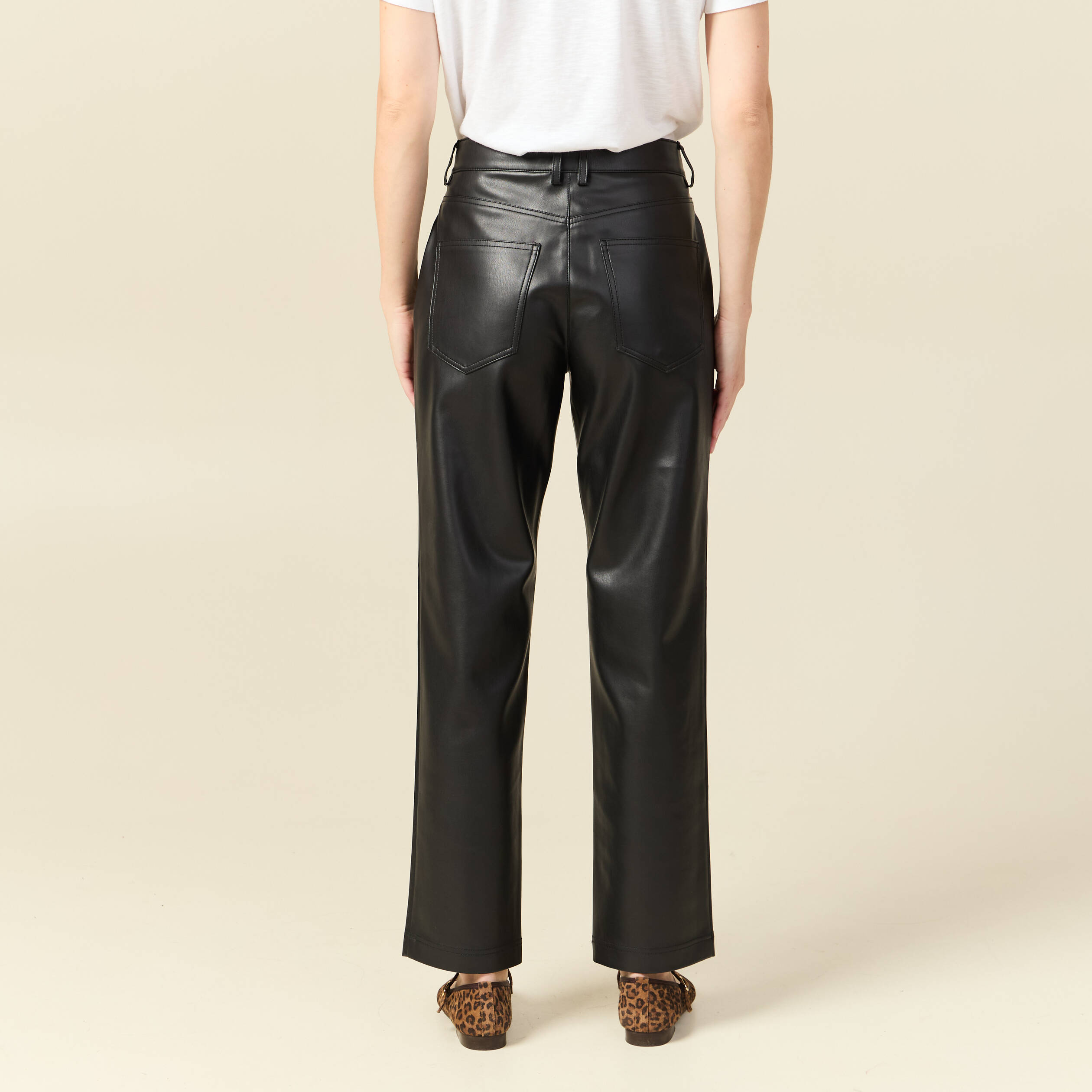 Pantalon taille haute similicuir noir femme