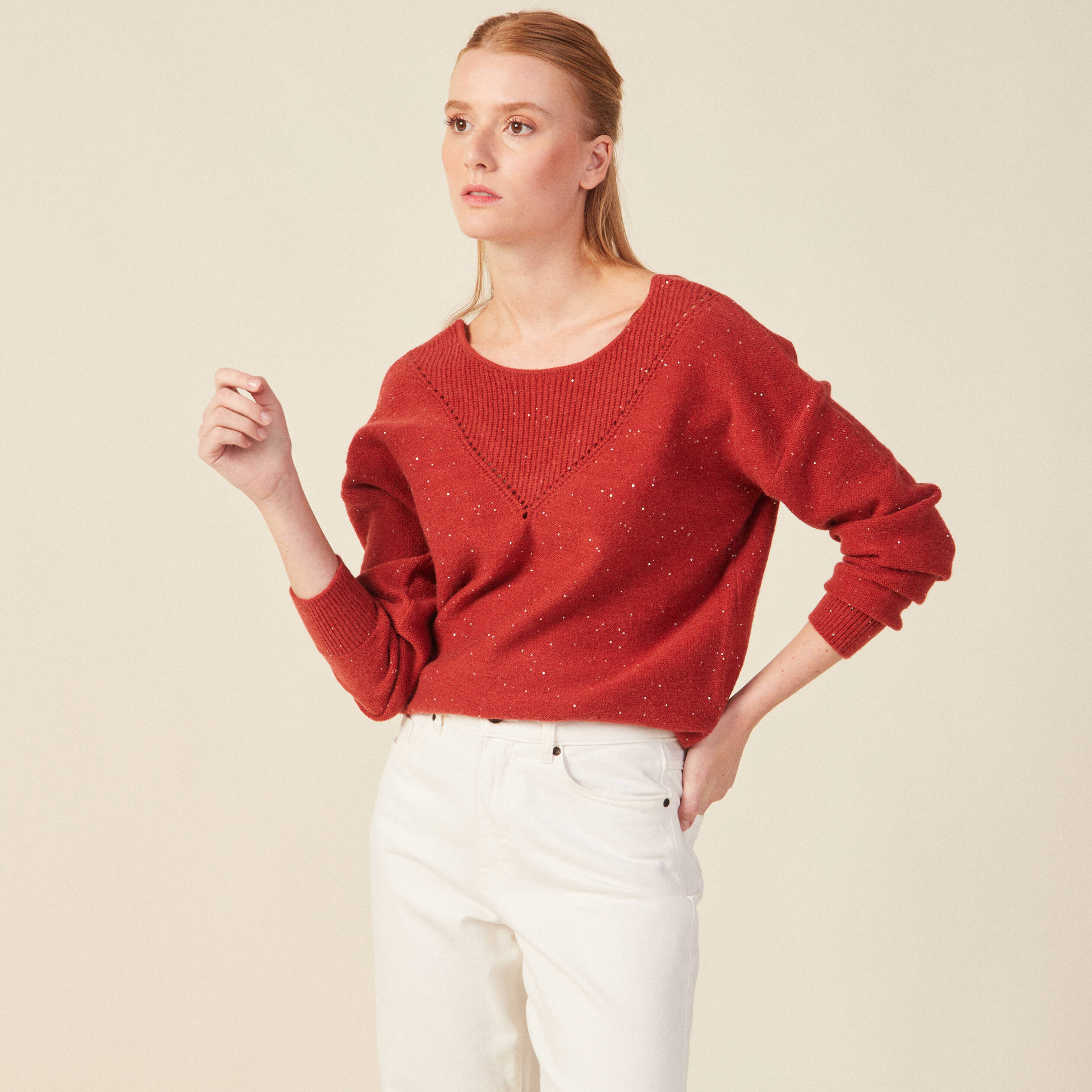 pull manches longues sequins rouge fonce femme Pull manches longues sequins rouge foncé femme