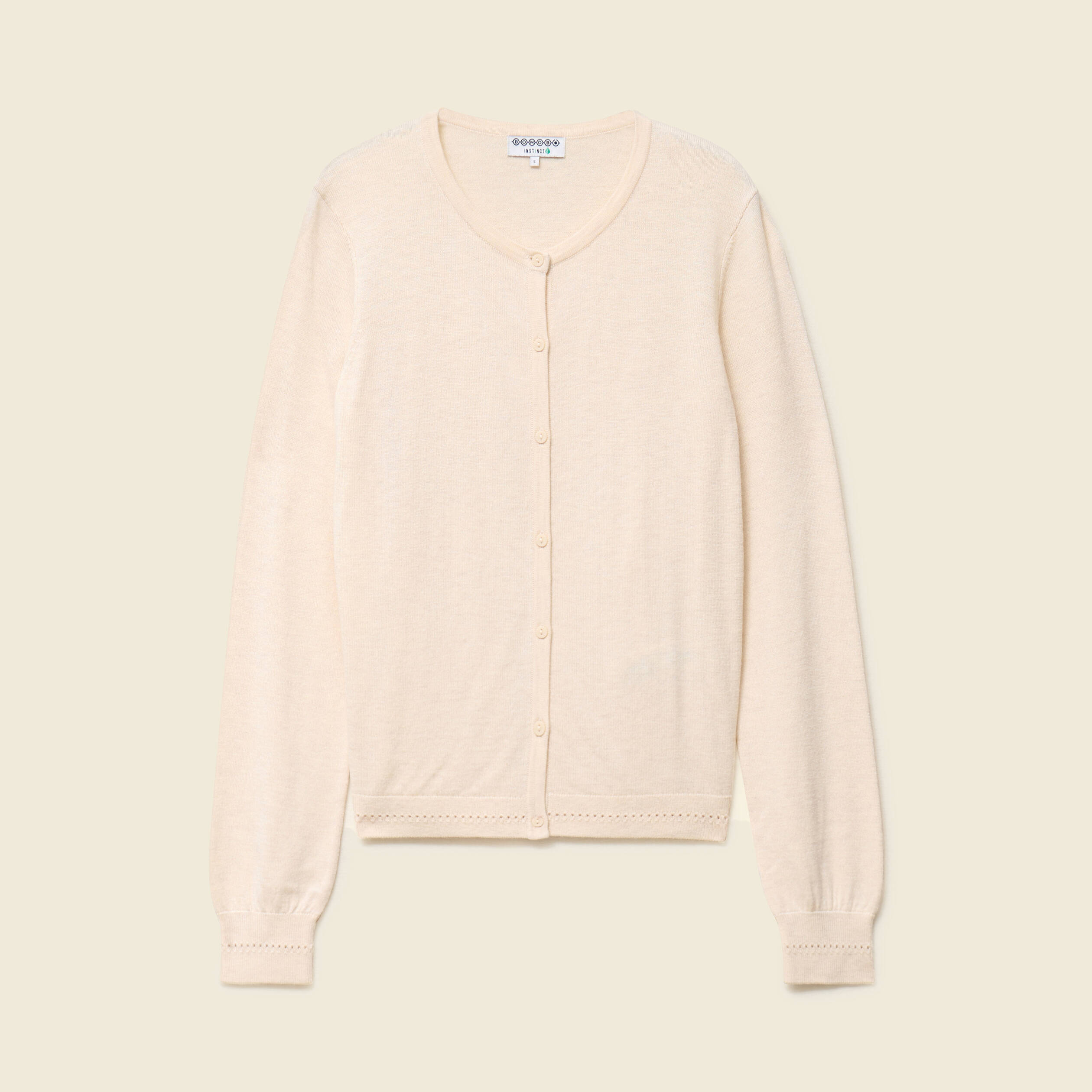 Gilet manches longues col rond creme femme