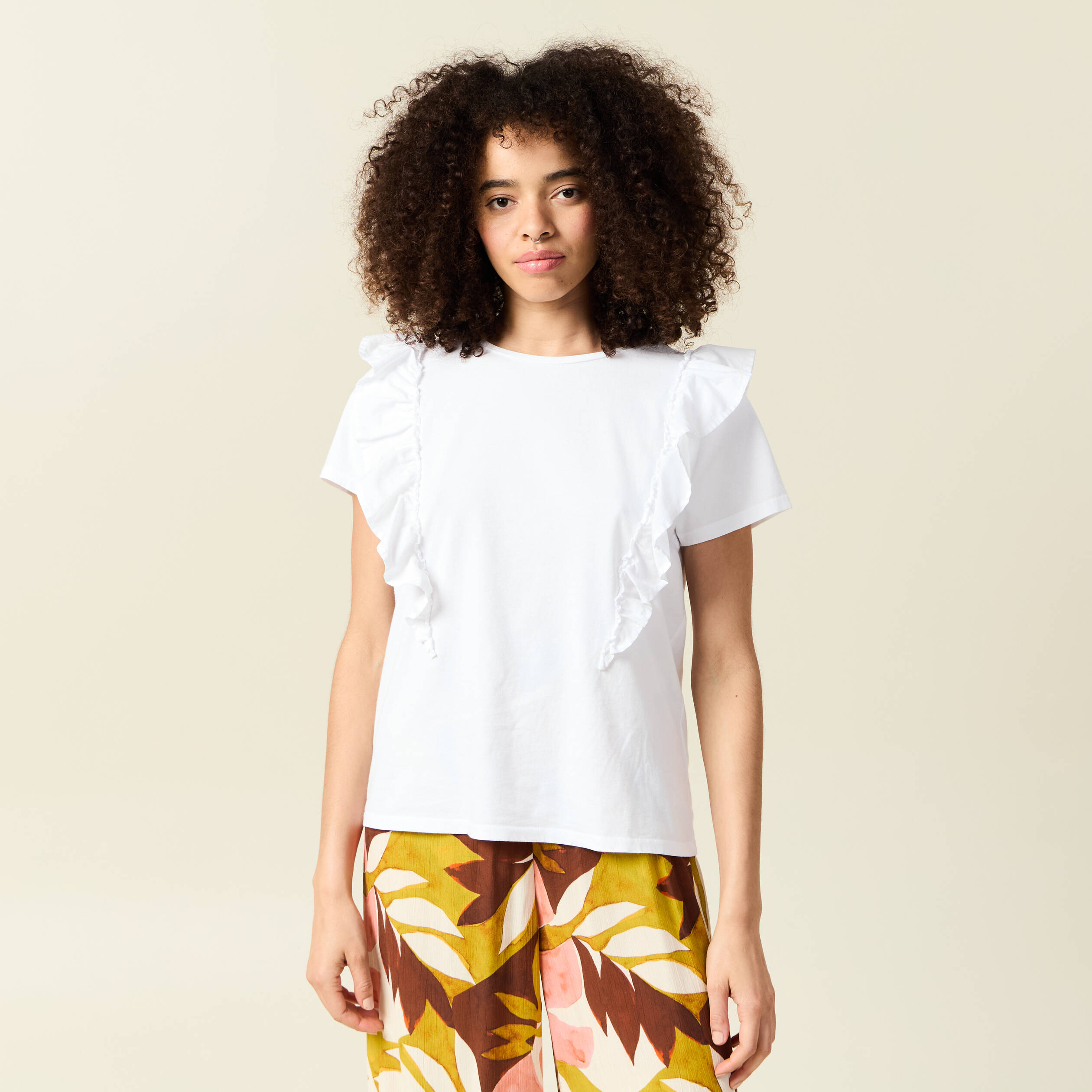 T-shirt en coton manches courtes blanc femme