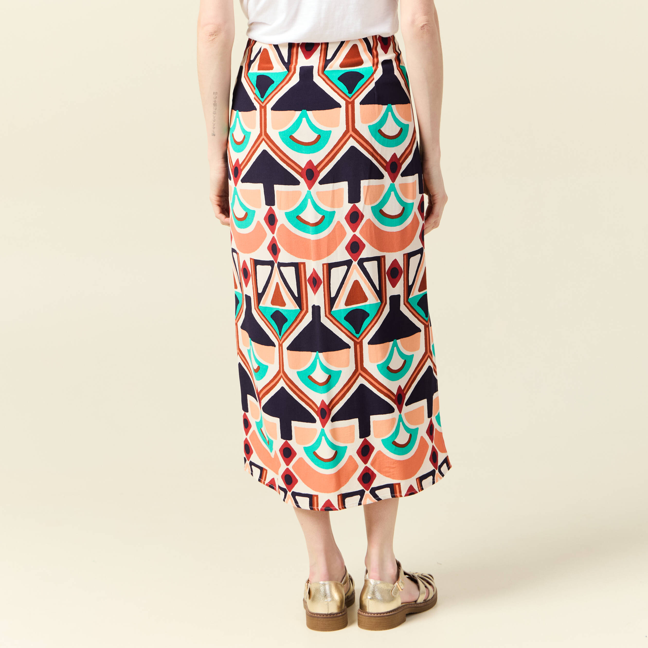 jupe longue droite fendue orange femme Jupe longue droite fendue orange femme