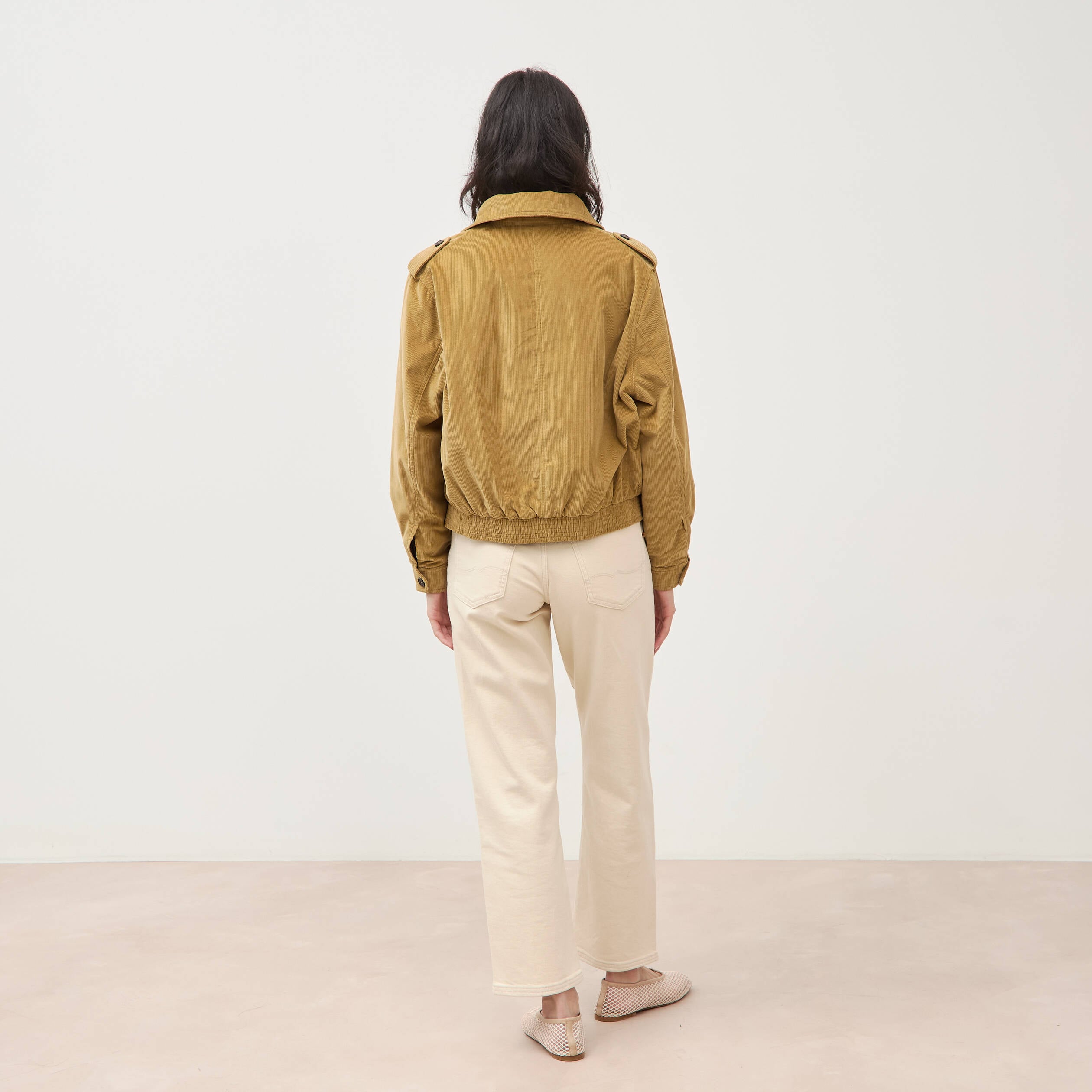 Veste en velours col biker camel femme