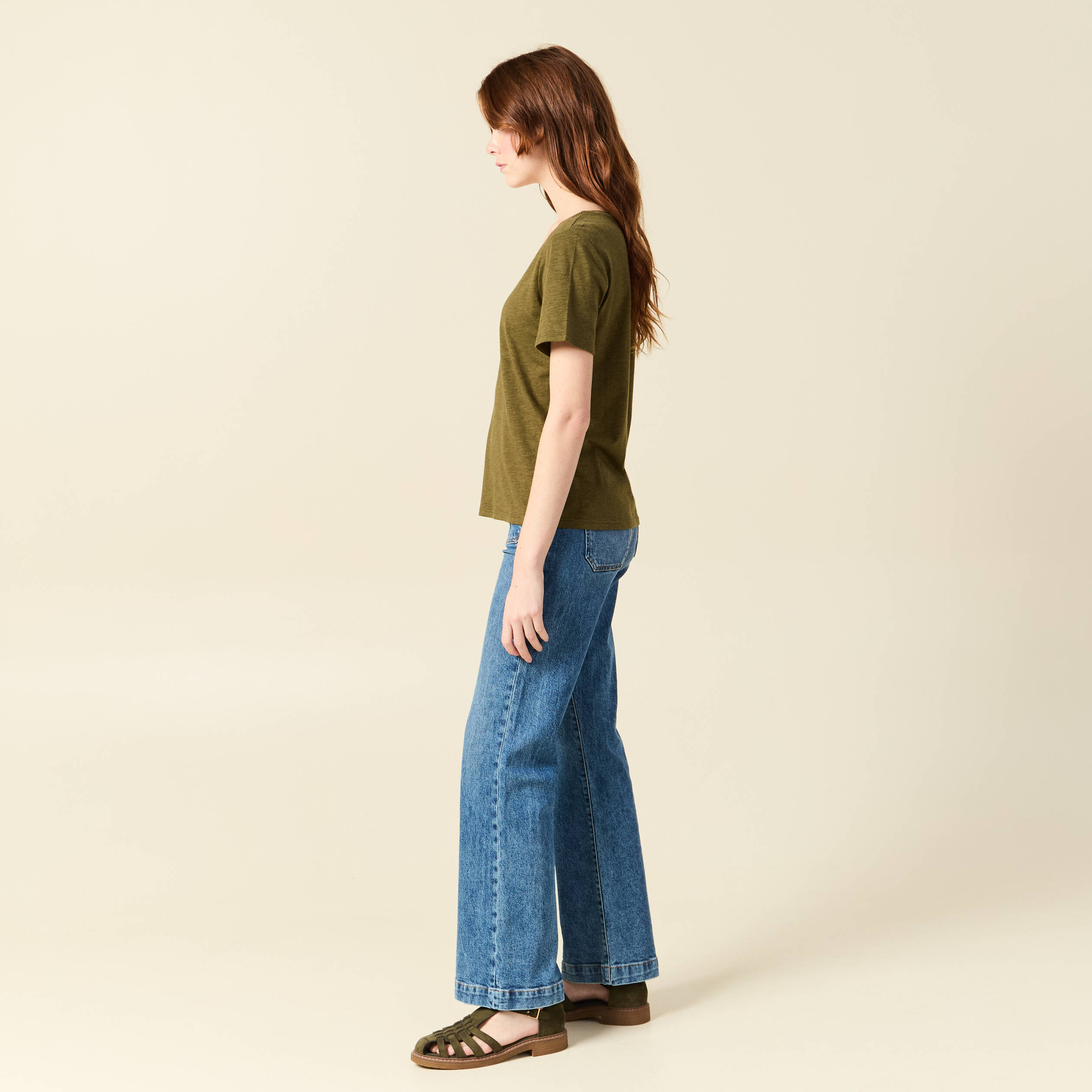 T-shirt manches courtes vert olive femme