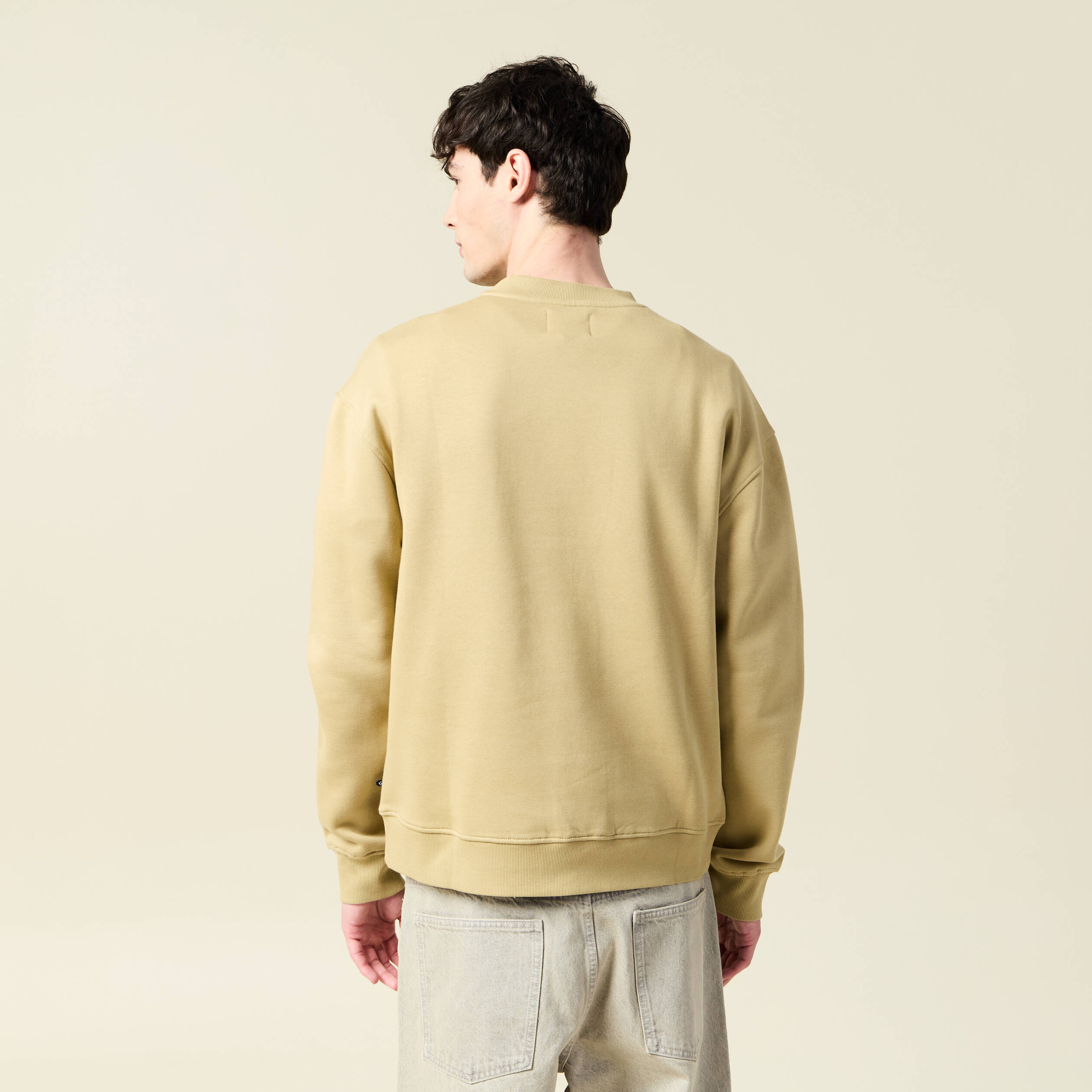 Sweat col rond manches longues beige homme