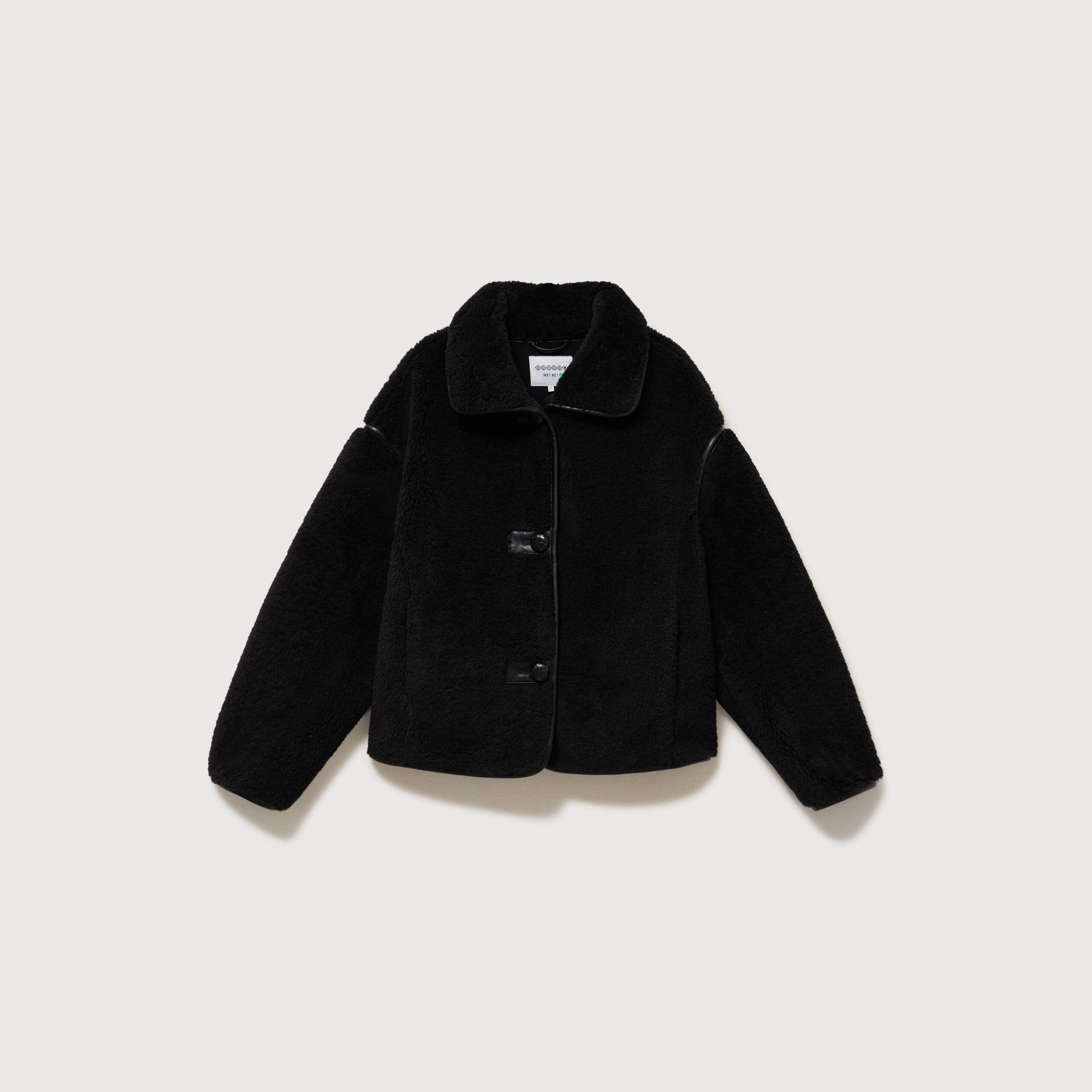 Manteau court oversize sherpa noir femme