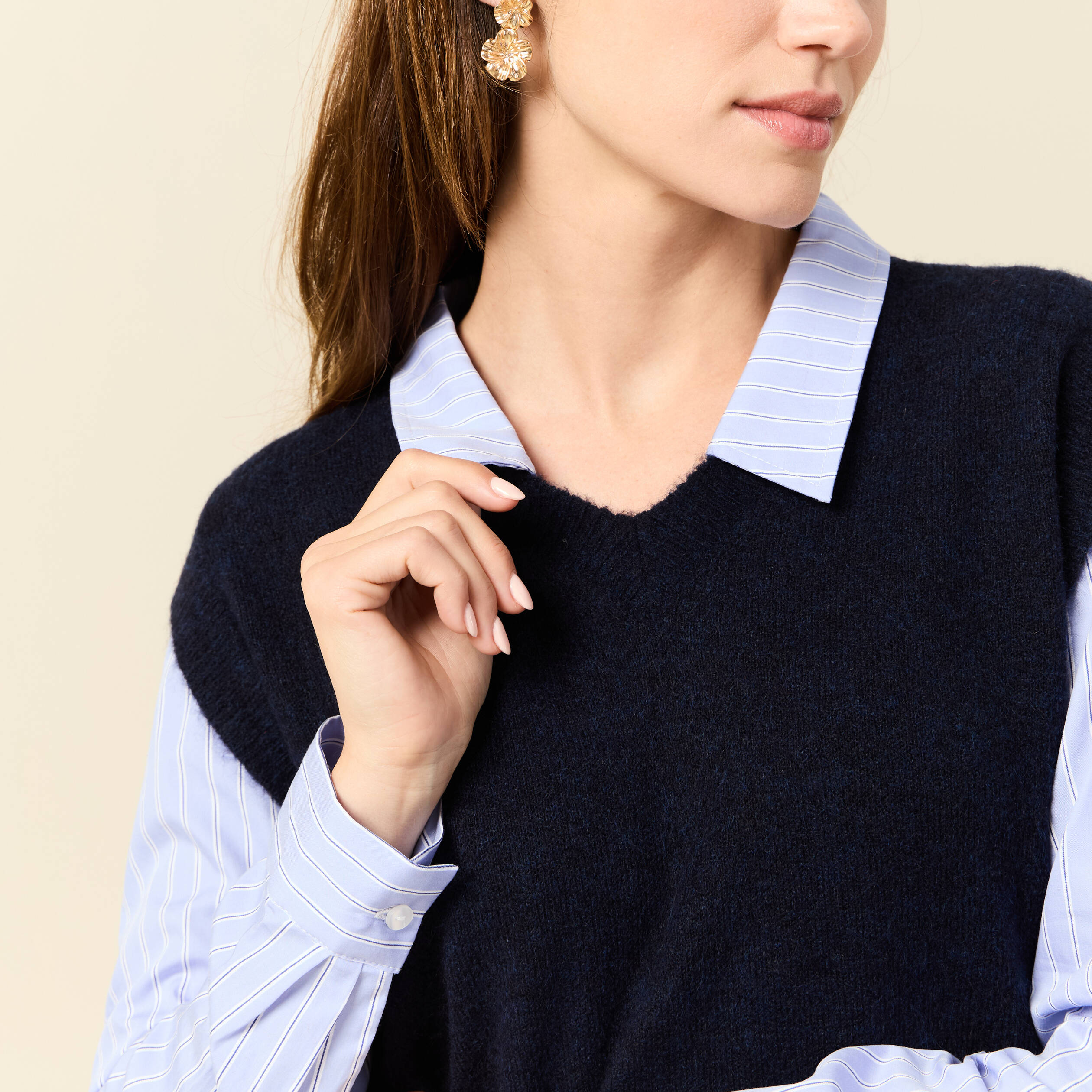 pull 2 en 1 eco responsable bleu marine femme Pull 2-en-1 éco-responsable bleu marine femme