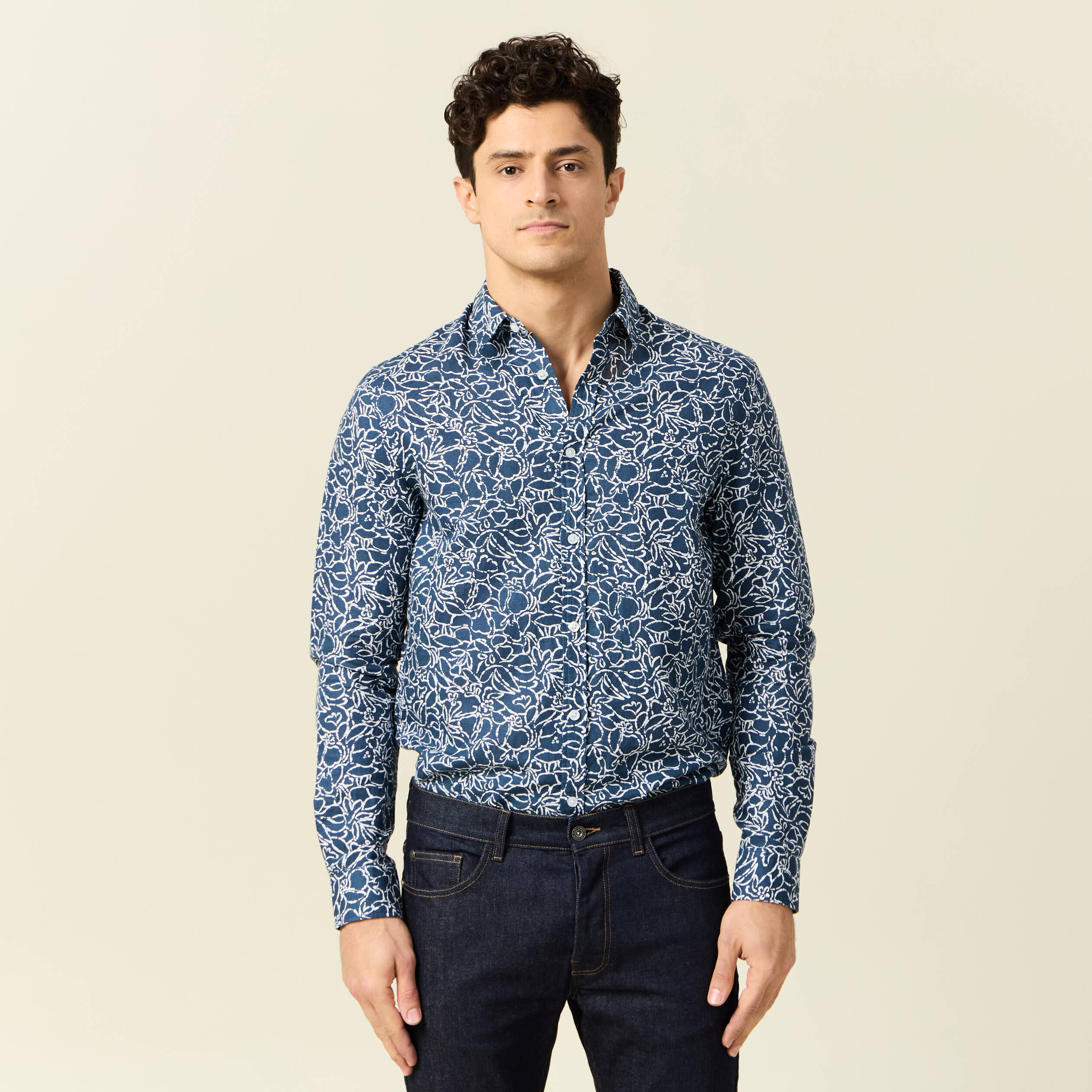 Chemise manches longues bleu homme