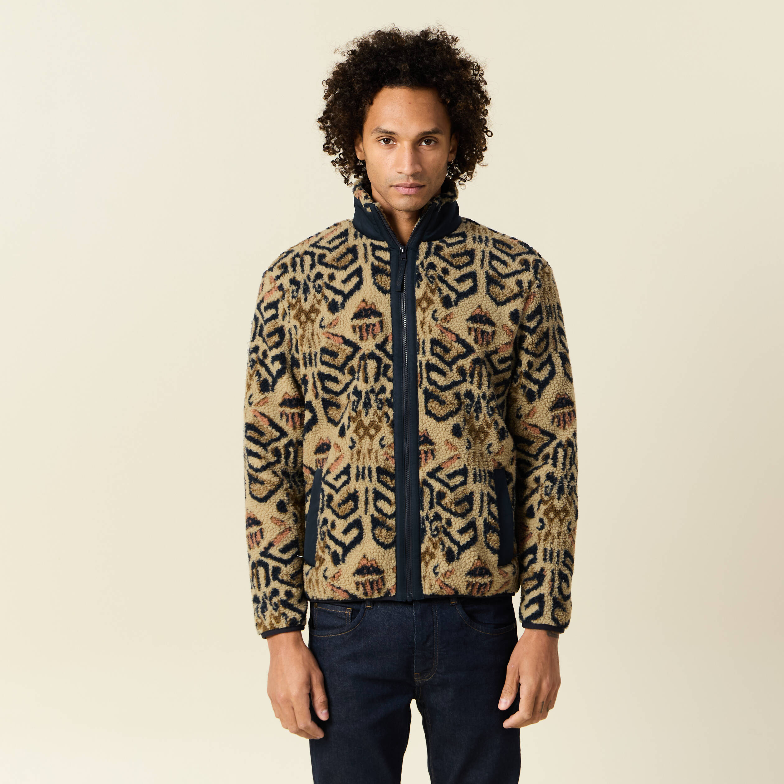 gilet manches longues zippe sherpa beige homme Gilet manches longues zippé sherpa beige homme