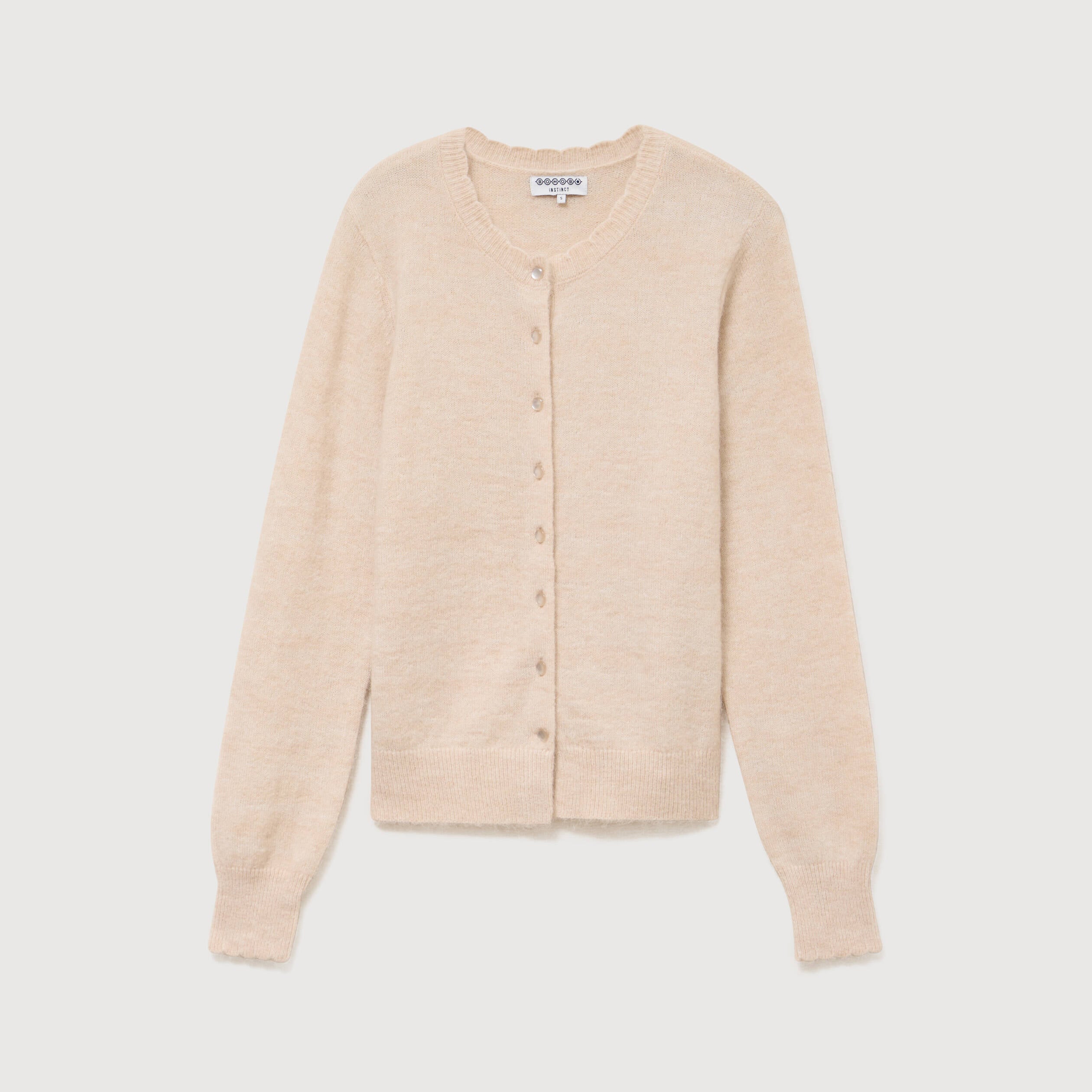 Gilet droit col rond manches longues creme femme