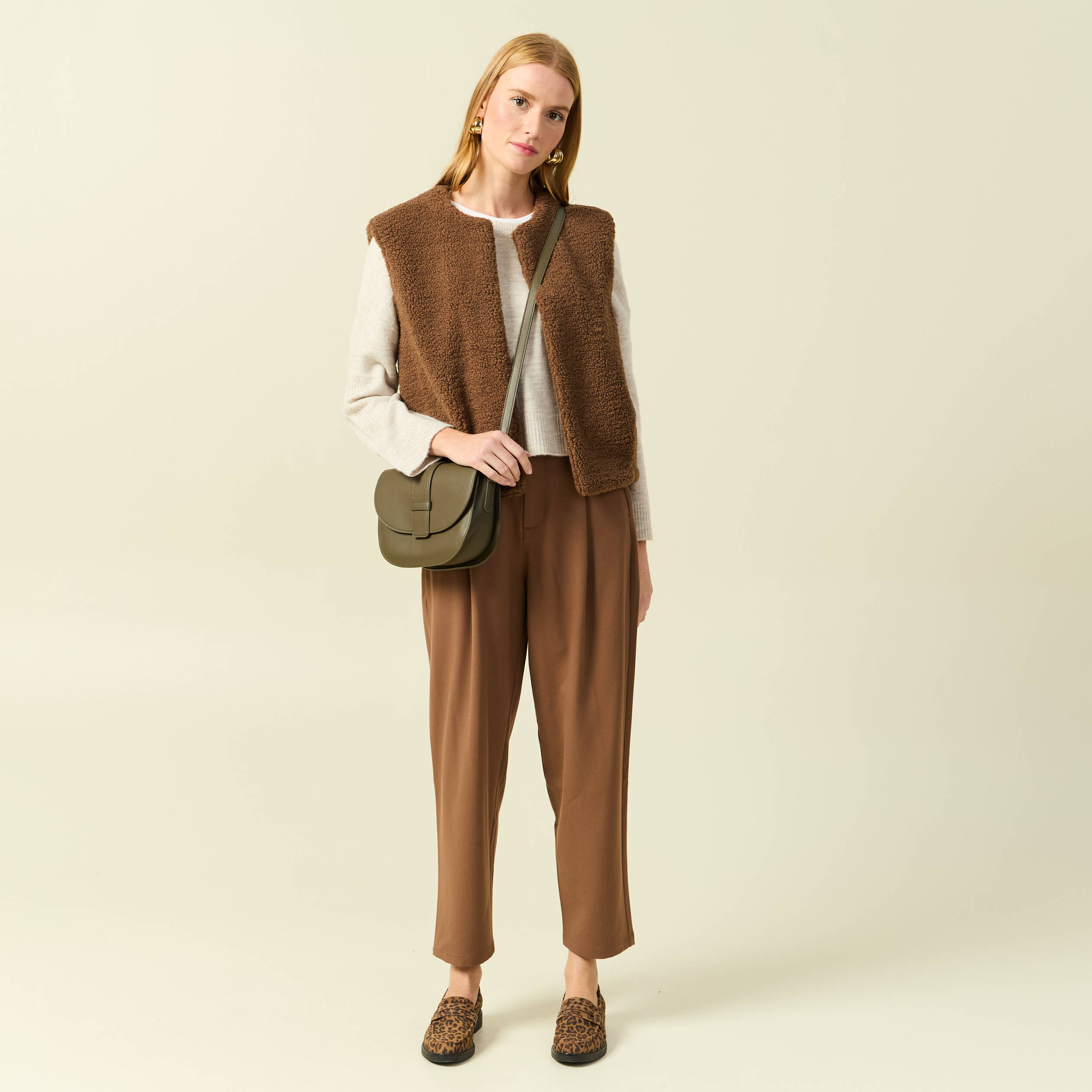 Pantalon slouchy taille haute 7/8&egrave;me marron femme