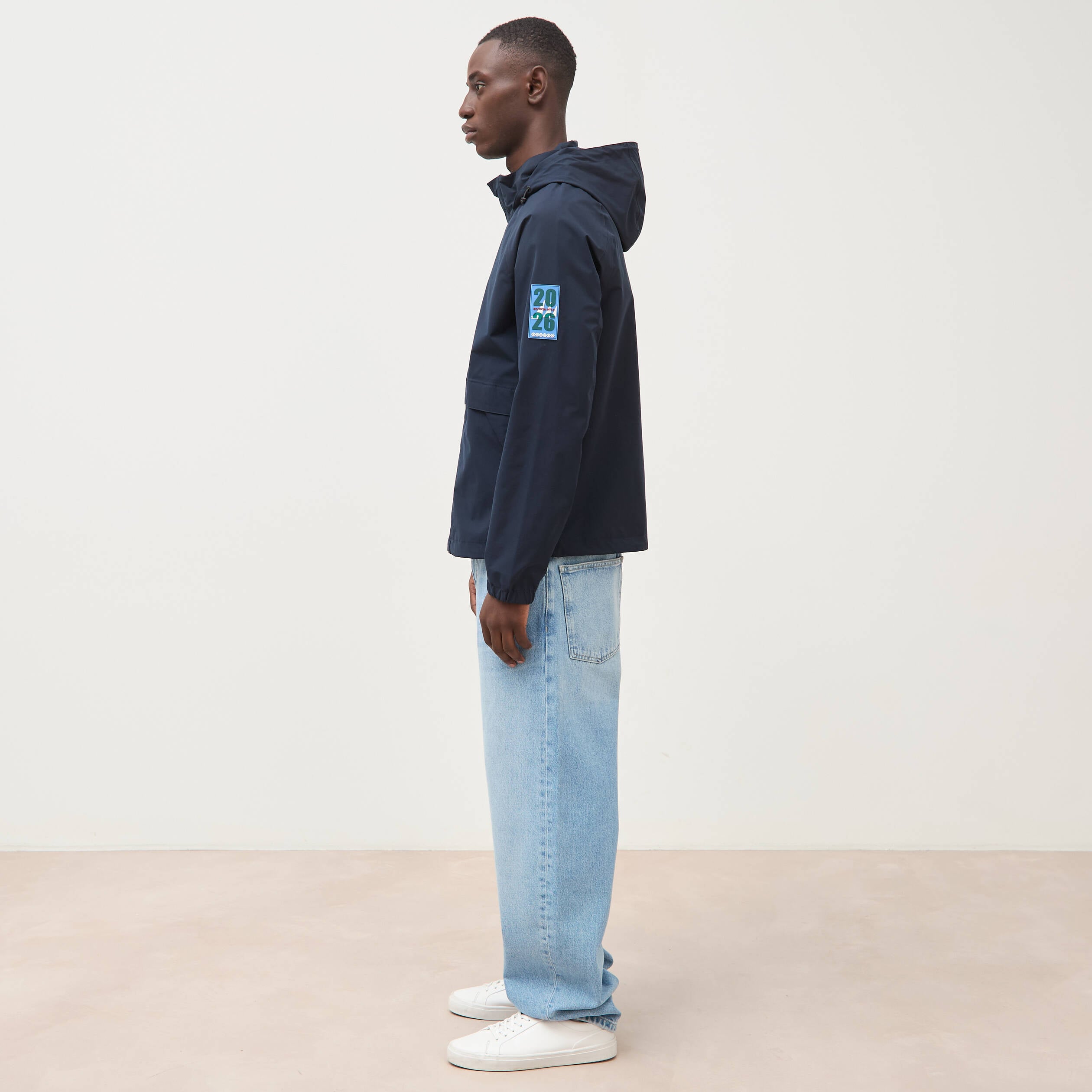 Blouson droit &agrave; capuche doubl&eacute; bleu marine homme