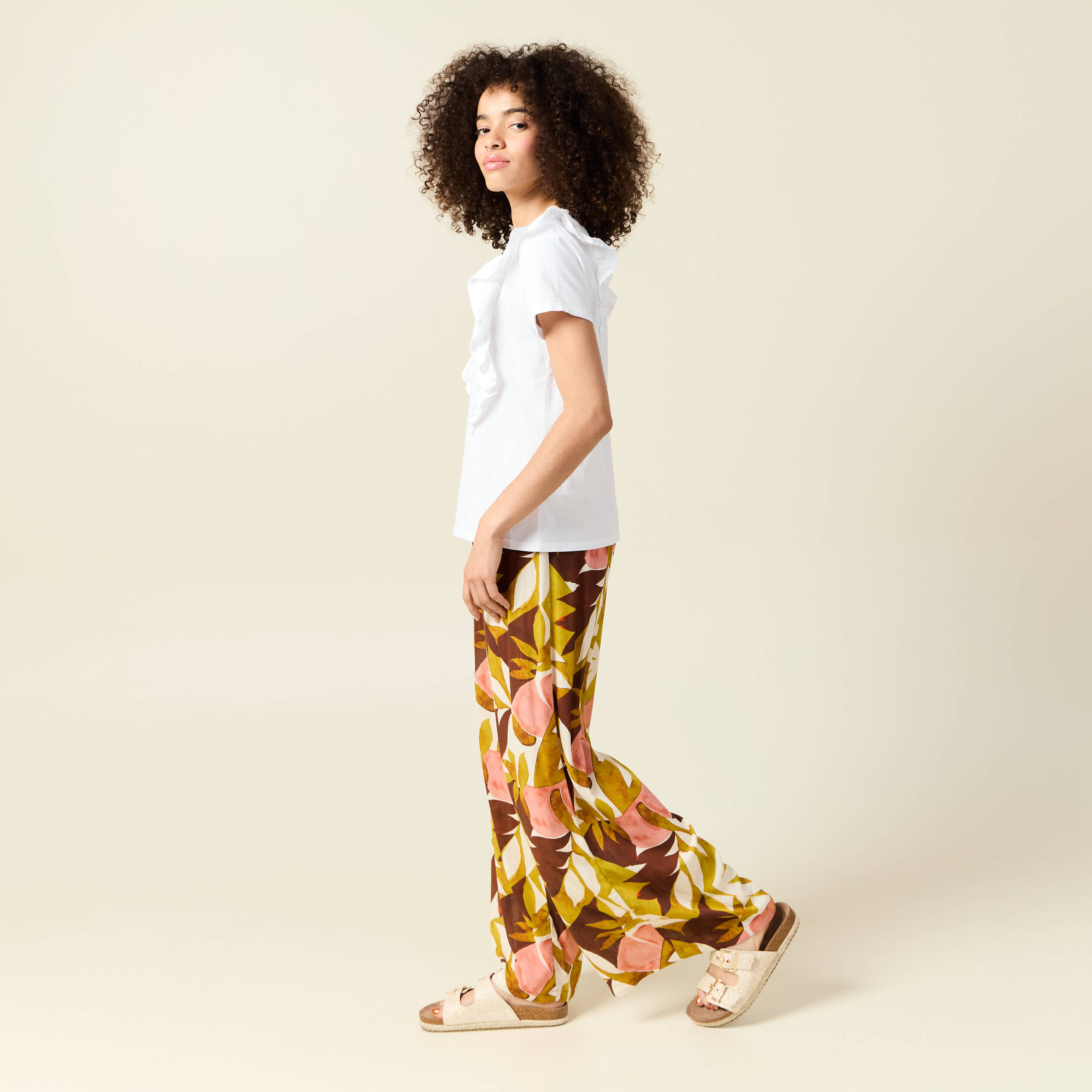 T-shirt en coton manches courtes blanc femme