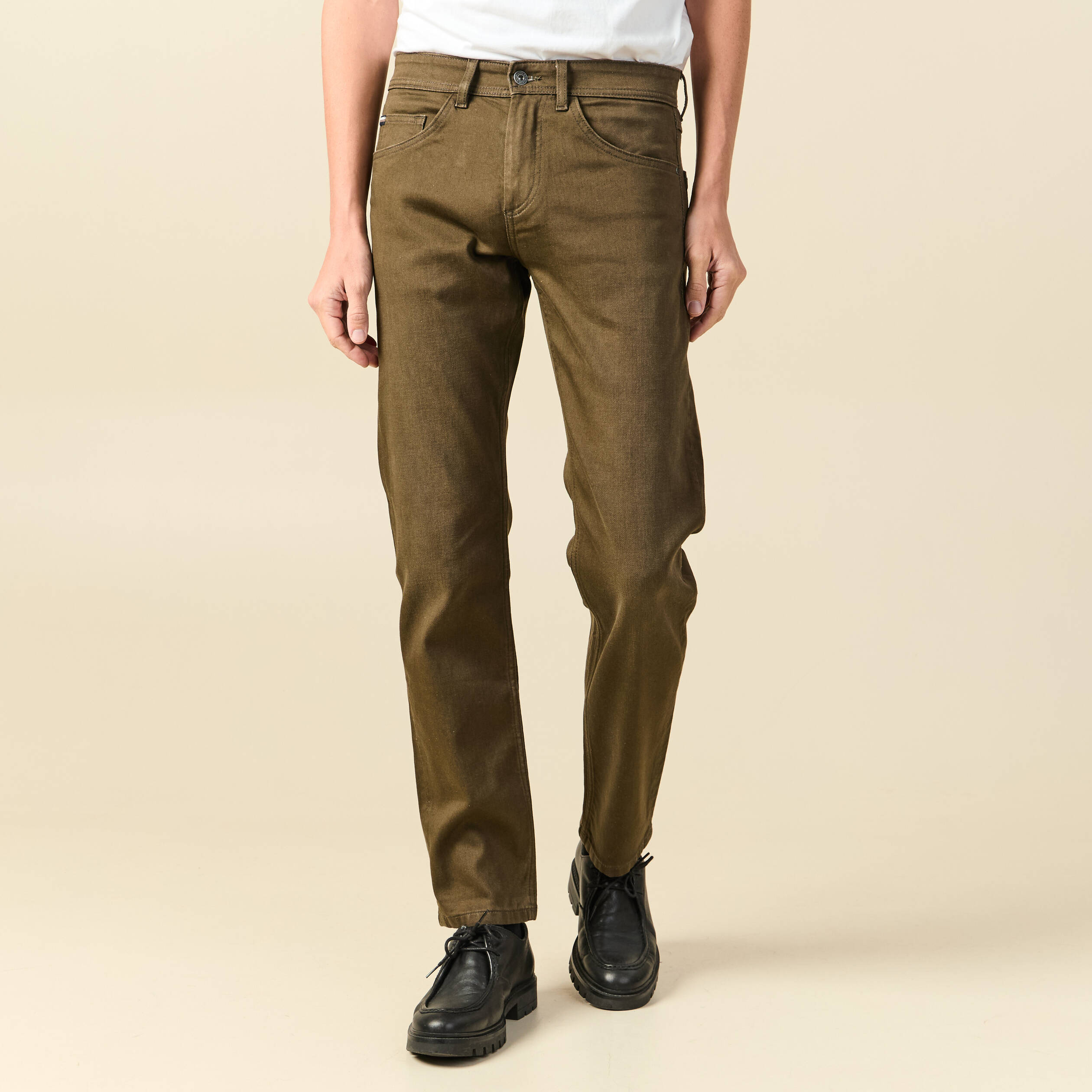 Jeans straight longueur 32 denim taupe homme