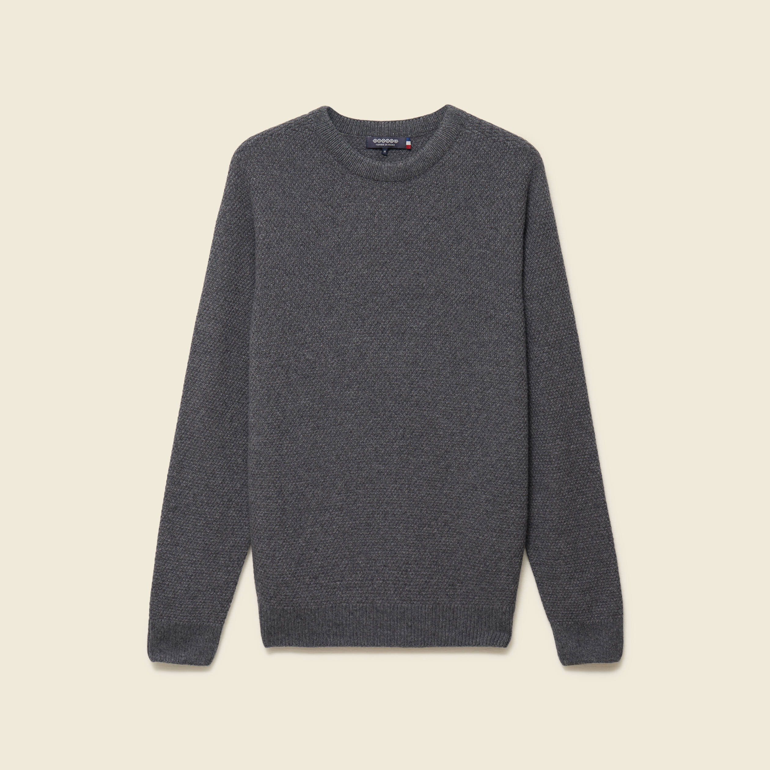 Pull manches longues fabriqu&eacute; en France gris fonc&eacute; homme