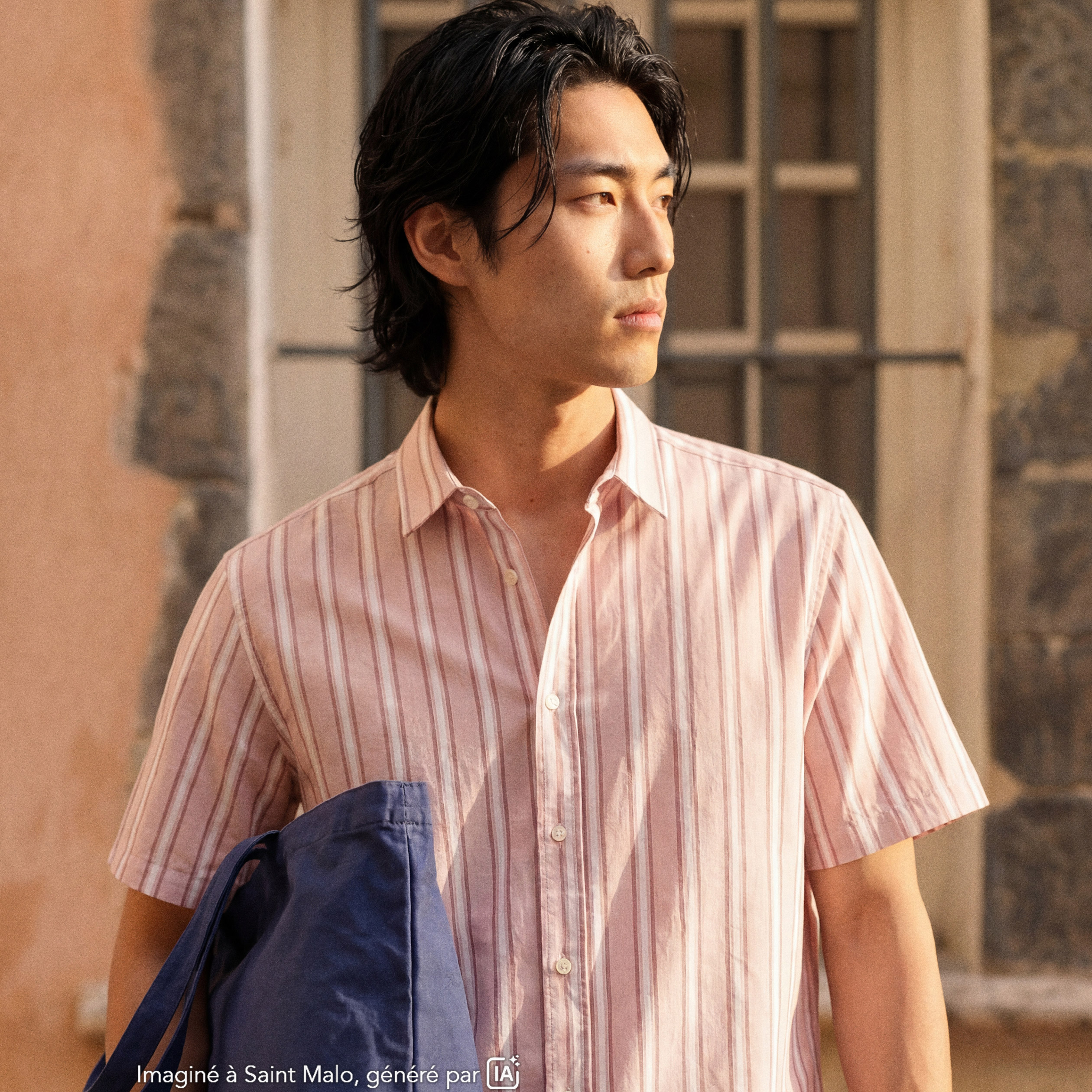Chemise manches courtes rose pastel homme