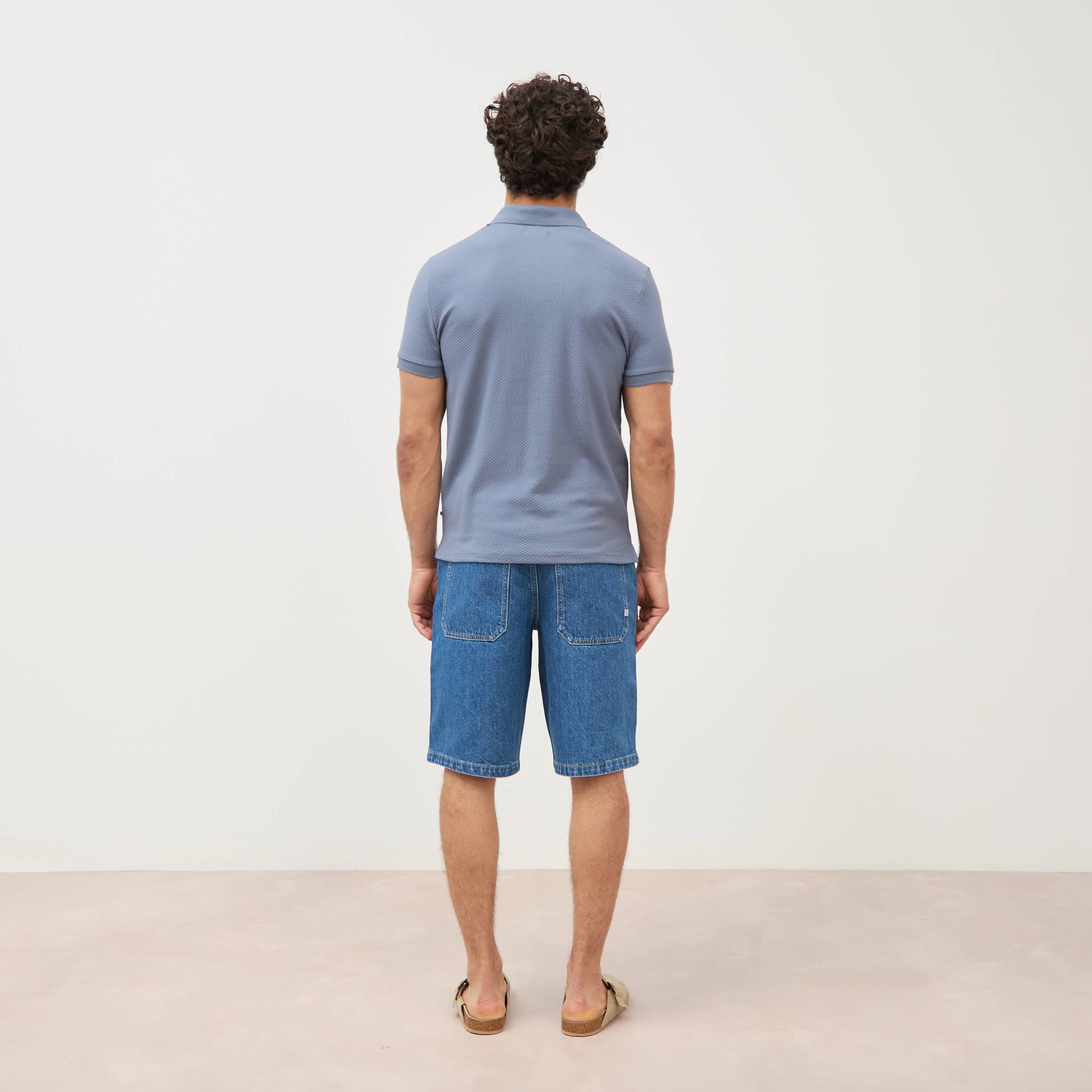 Polo manches coude bleu gris homme