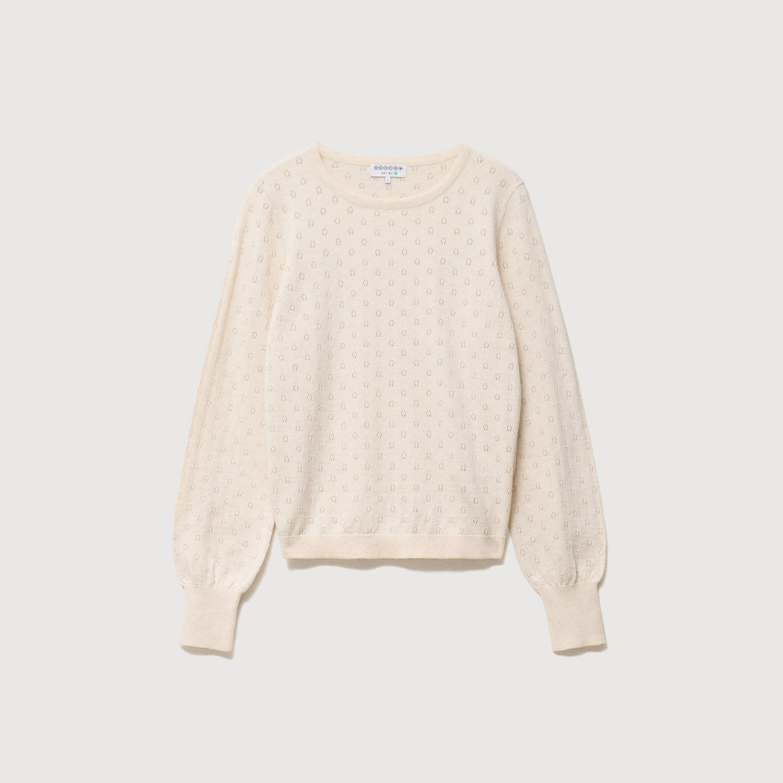 Pull droit col rond manches longues creme femme