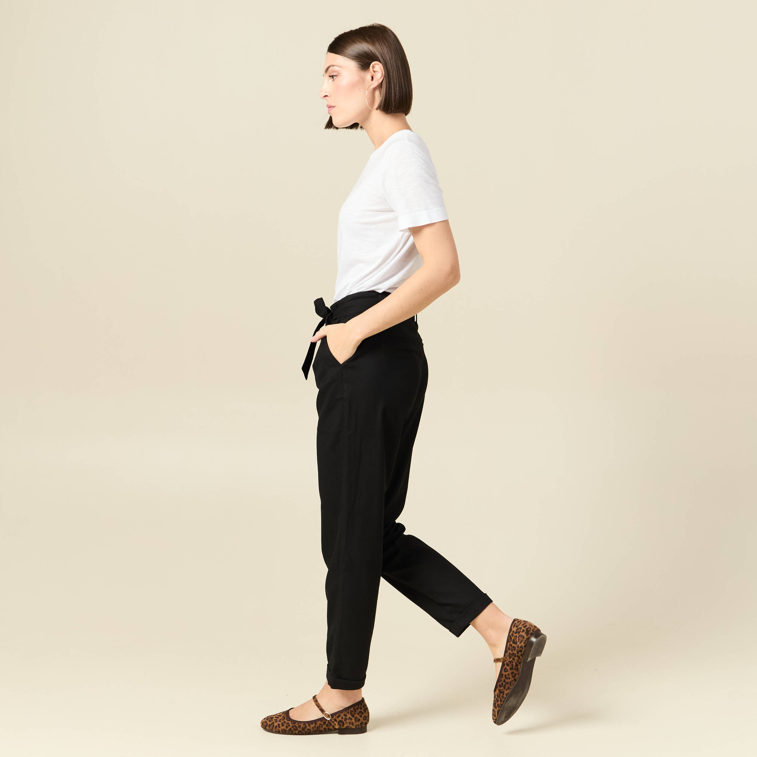 Pantalon paperbag noir femme