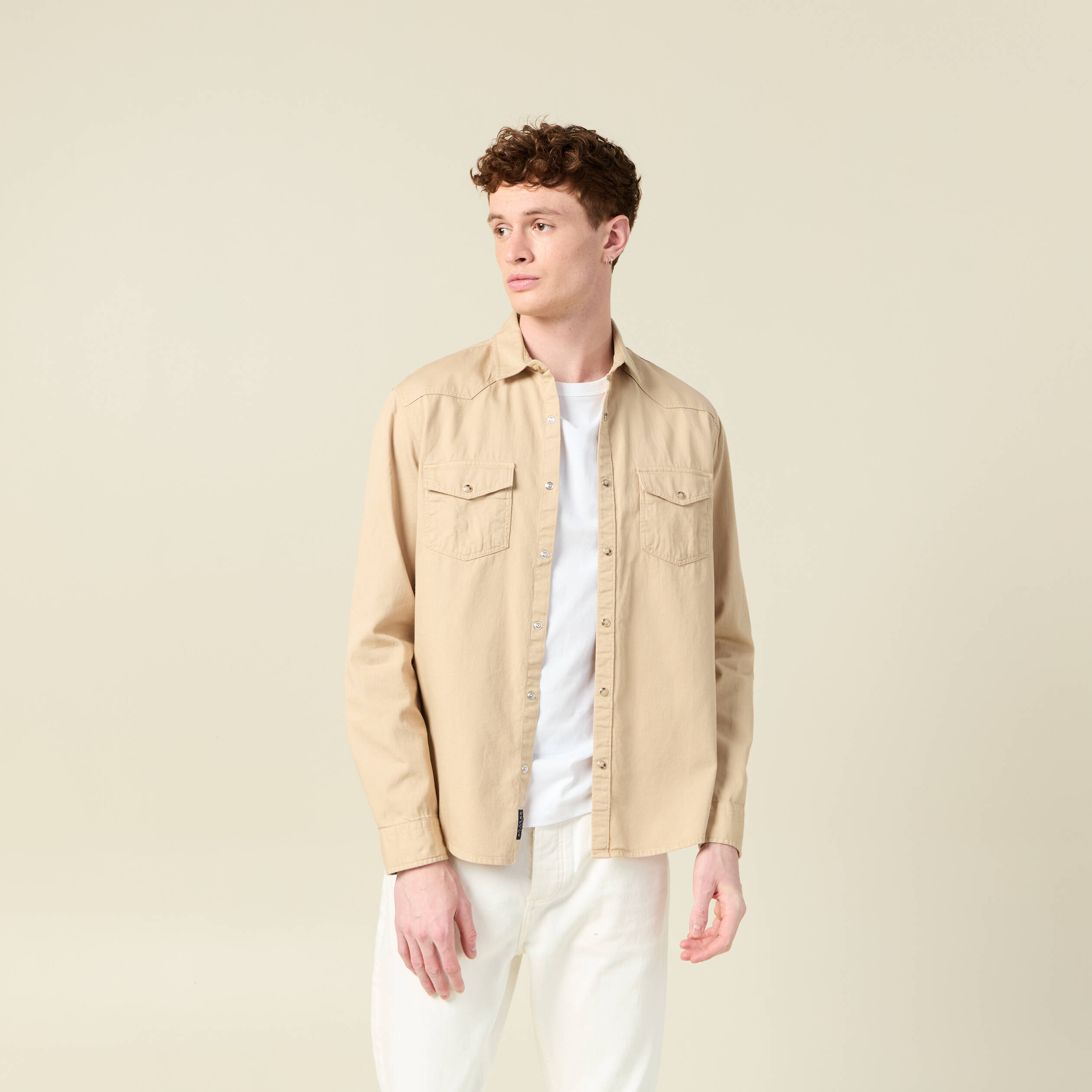 chemise manches longues beige homme Chemise manches longues beige homme
