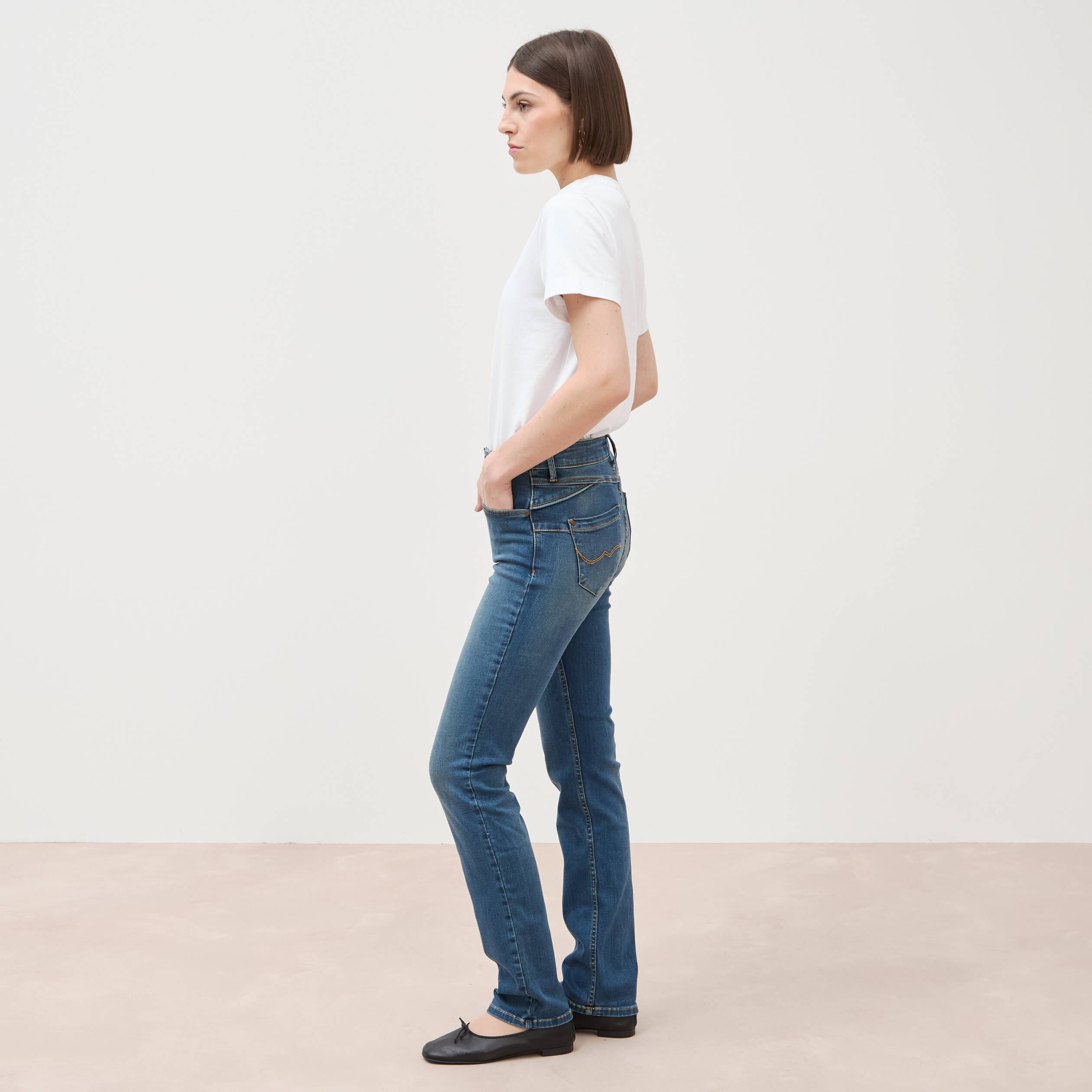 Jeans regular taille haute denim stone femme