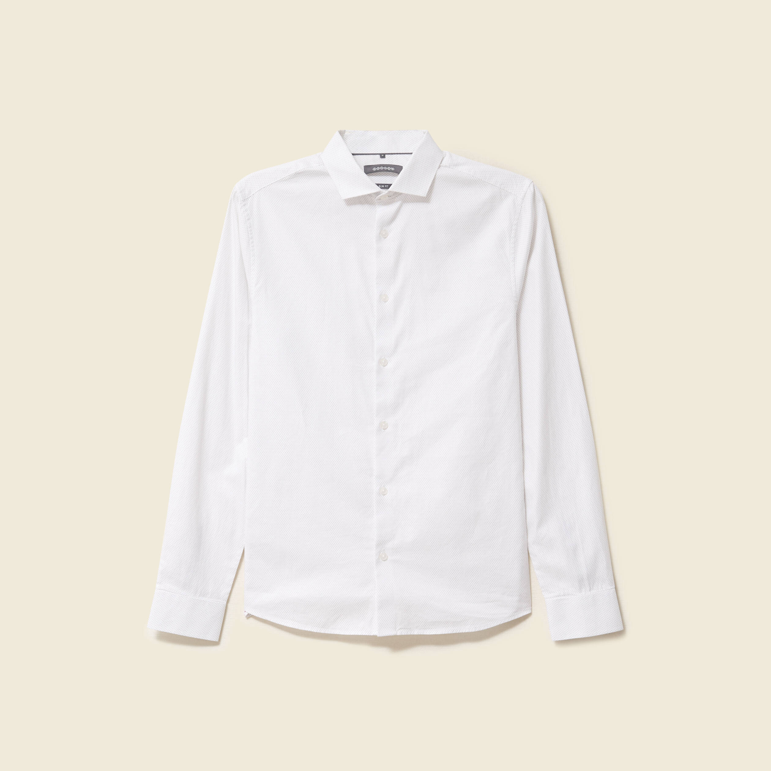 Chemise cintr&eacute;e en coton manches longues blanc homme