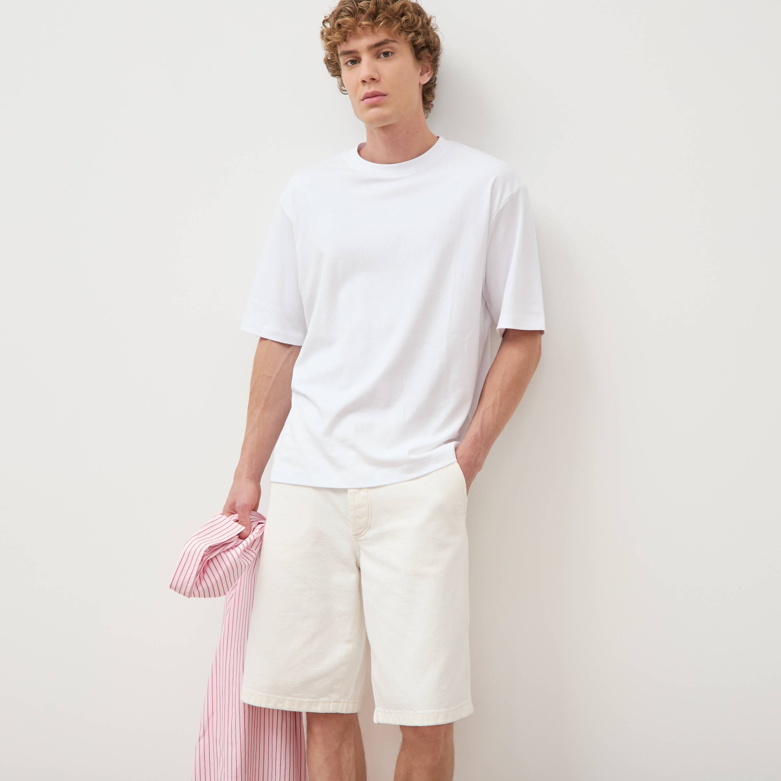 Bermuda en jean coton denim blanc homme