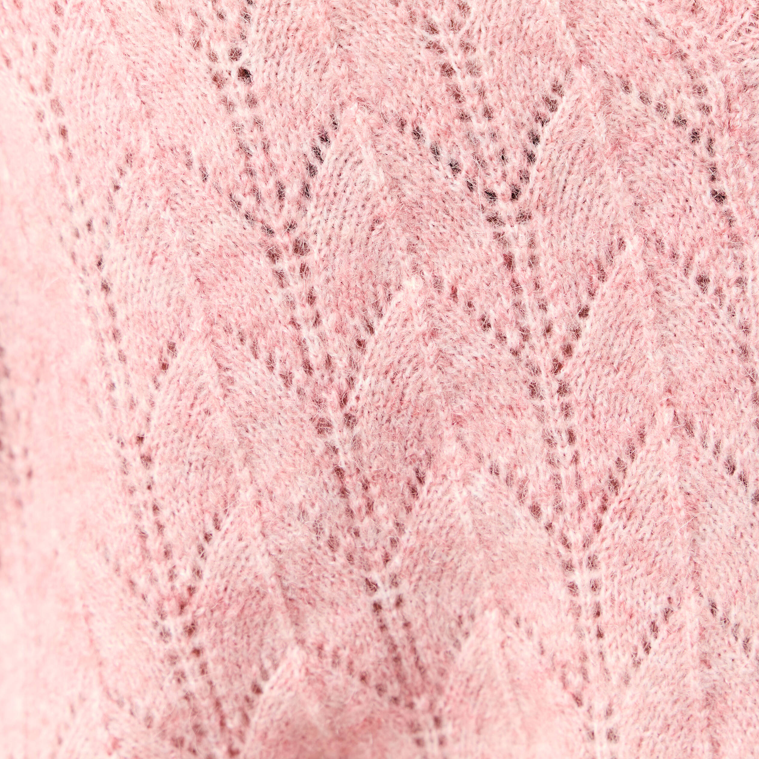 Gilet ajour&eacute; col V manches longues rose pastel femme