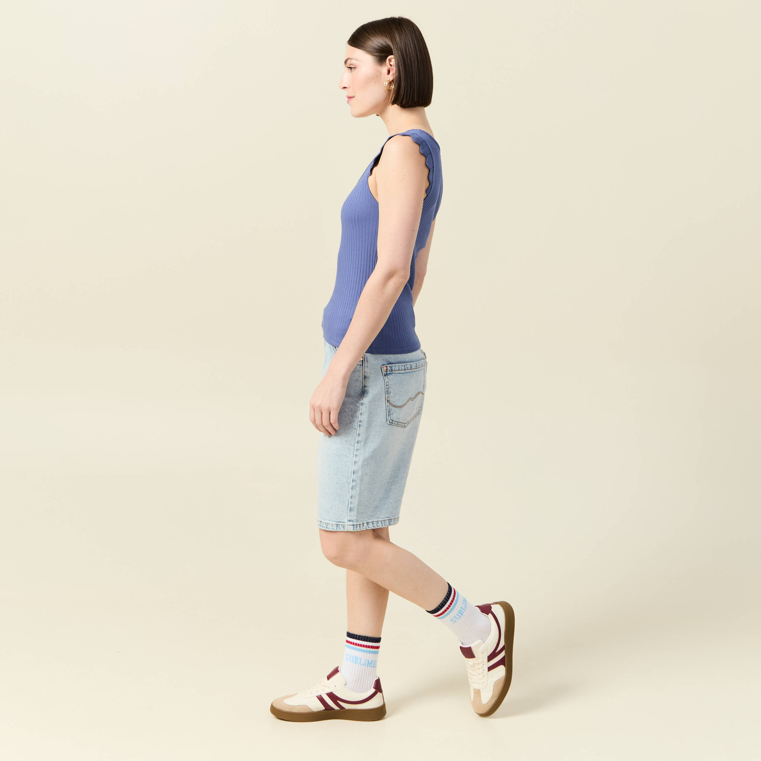 debardeur bretelles larges bleu gris femme Débardeur bretelles larges bleu gris femme