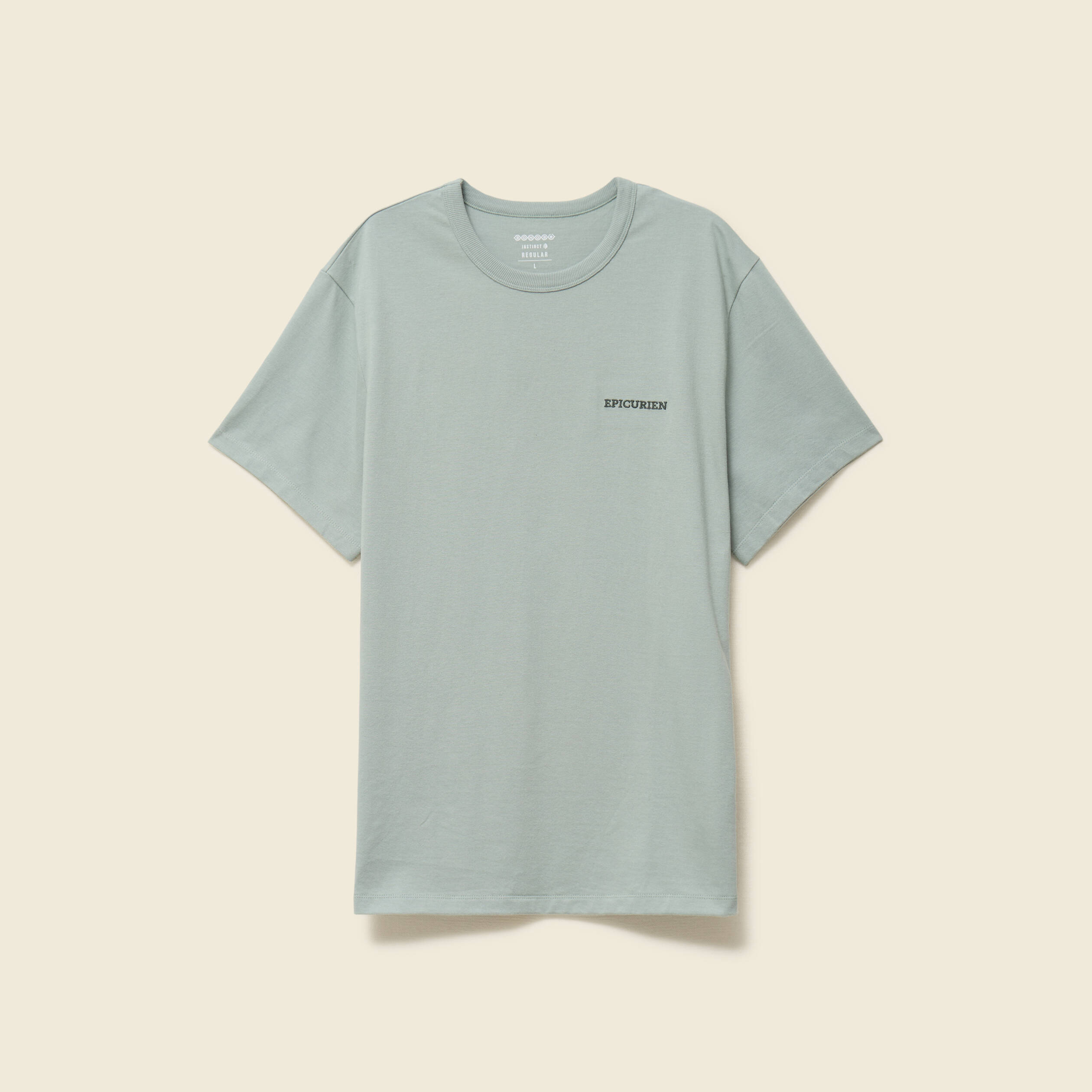 T-shirt col rond manches courtes brod&eacute; vert pastel homme