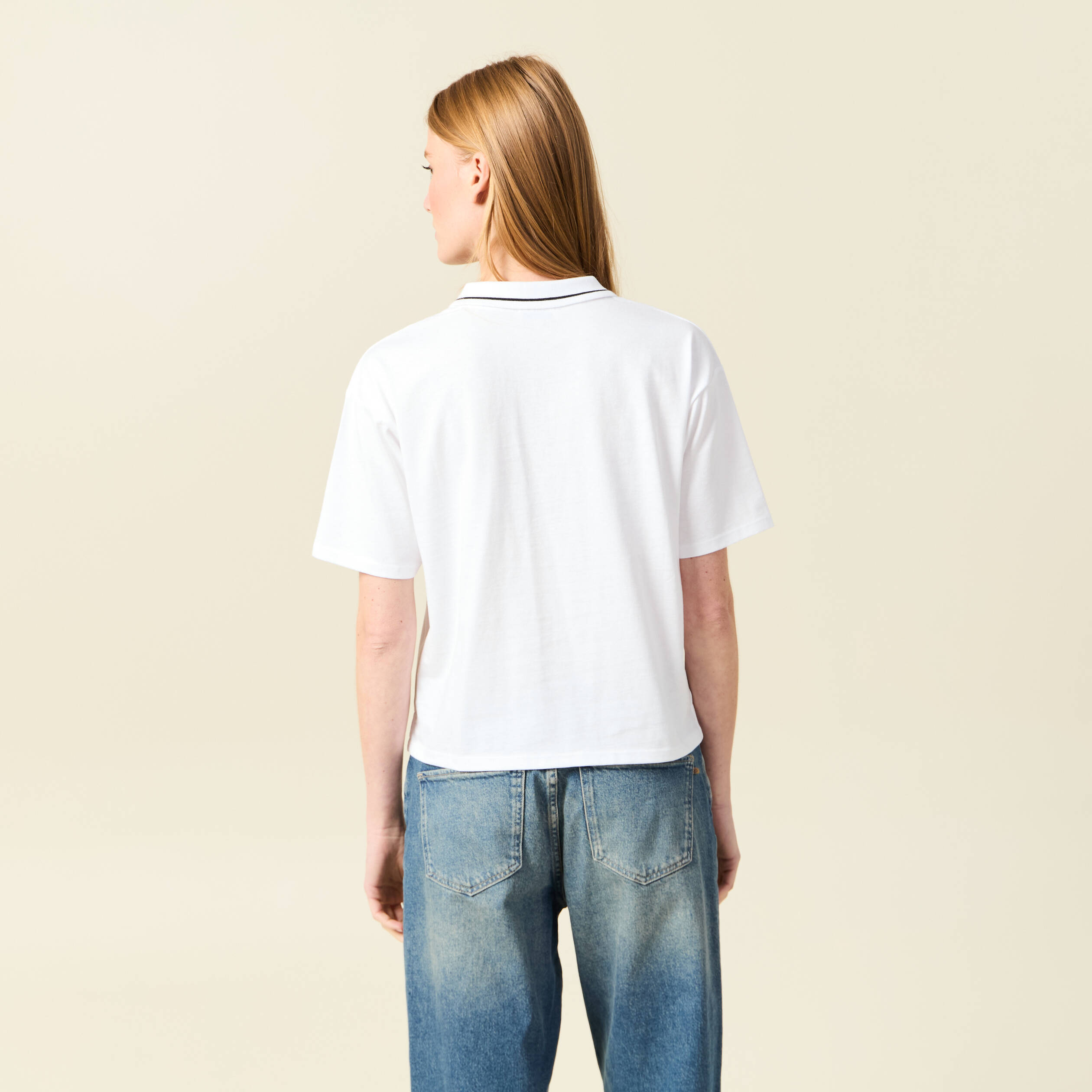 t shirt droit court col v en coton blanc femme T-shirt droit court col V en coton blanc femme