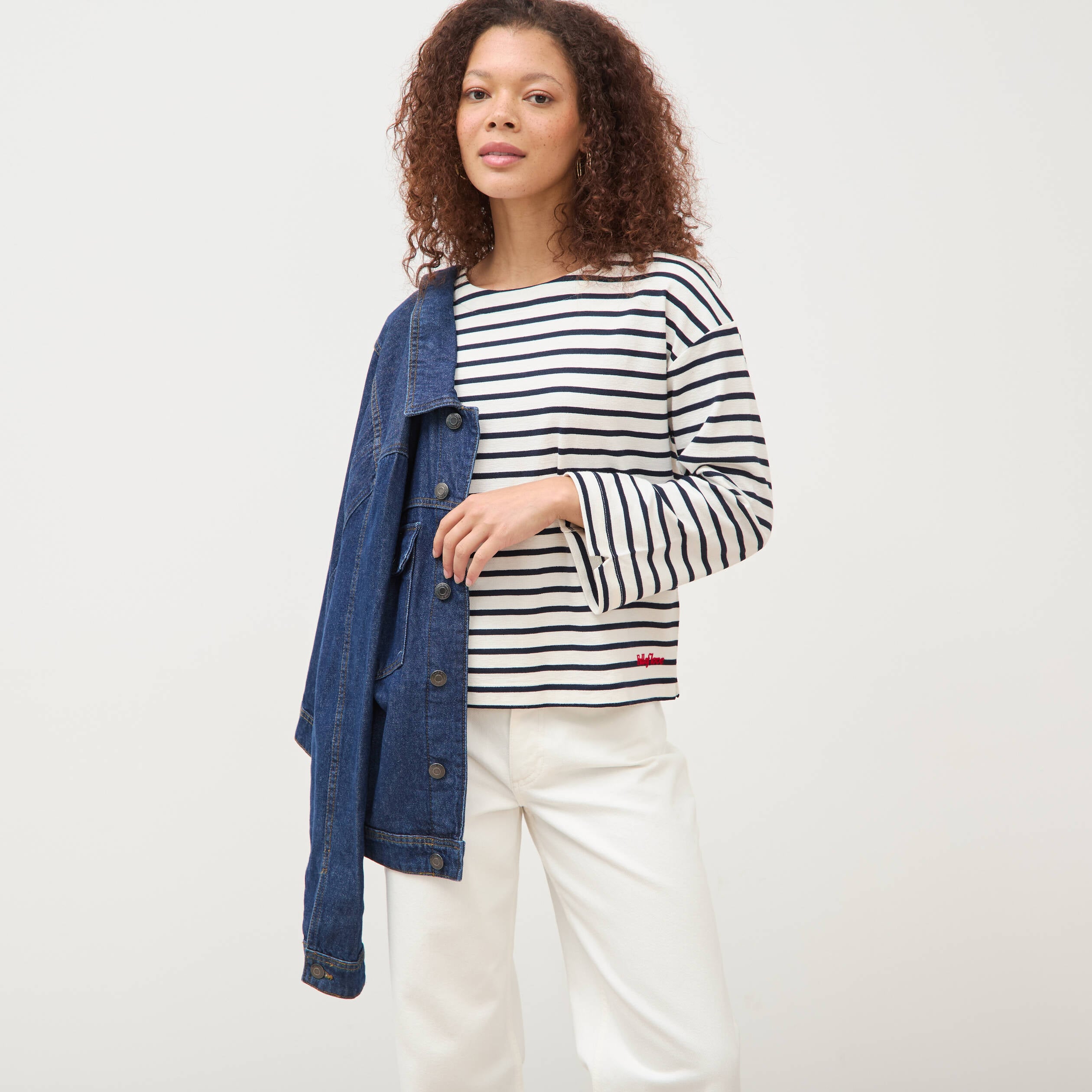 Marini&egrave;re manches longues broderie ecru femme
