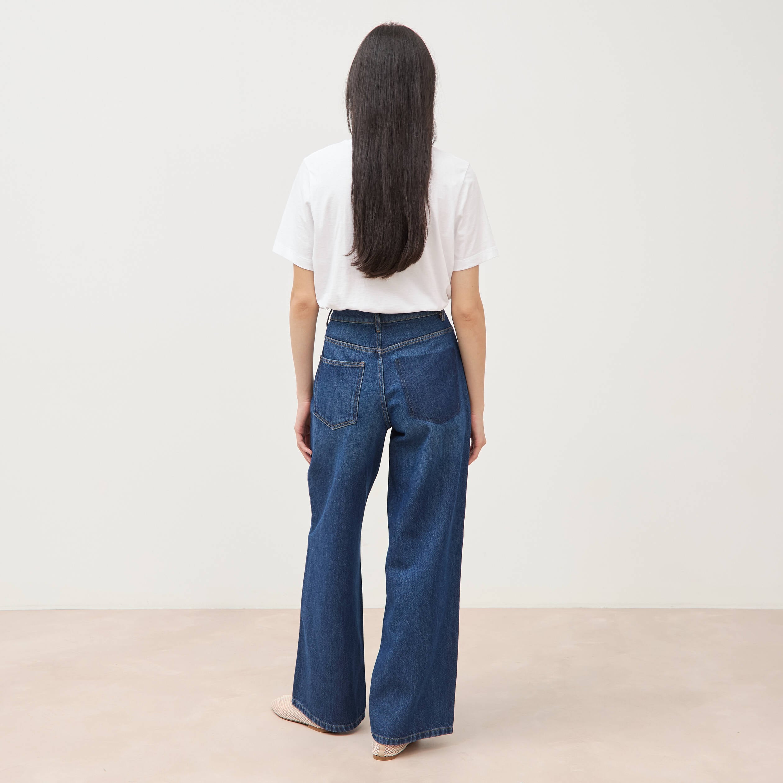 Jeans loose taille haute en coton denim stone femme