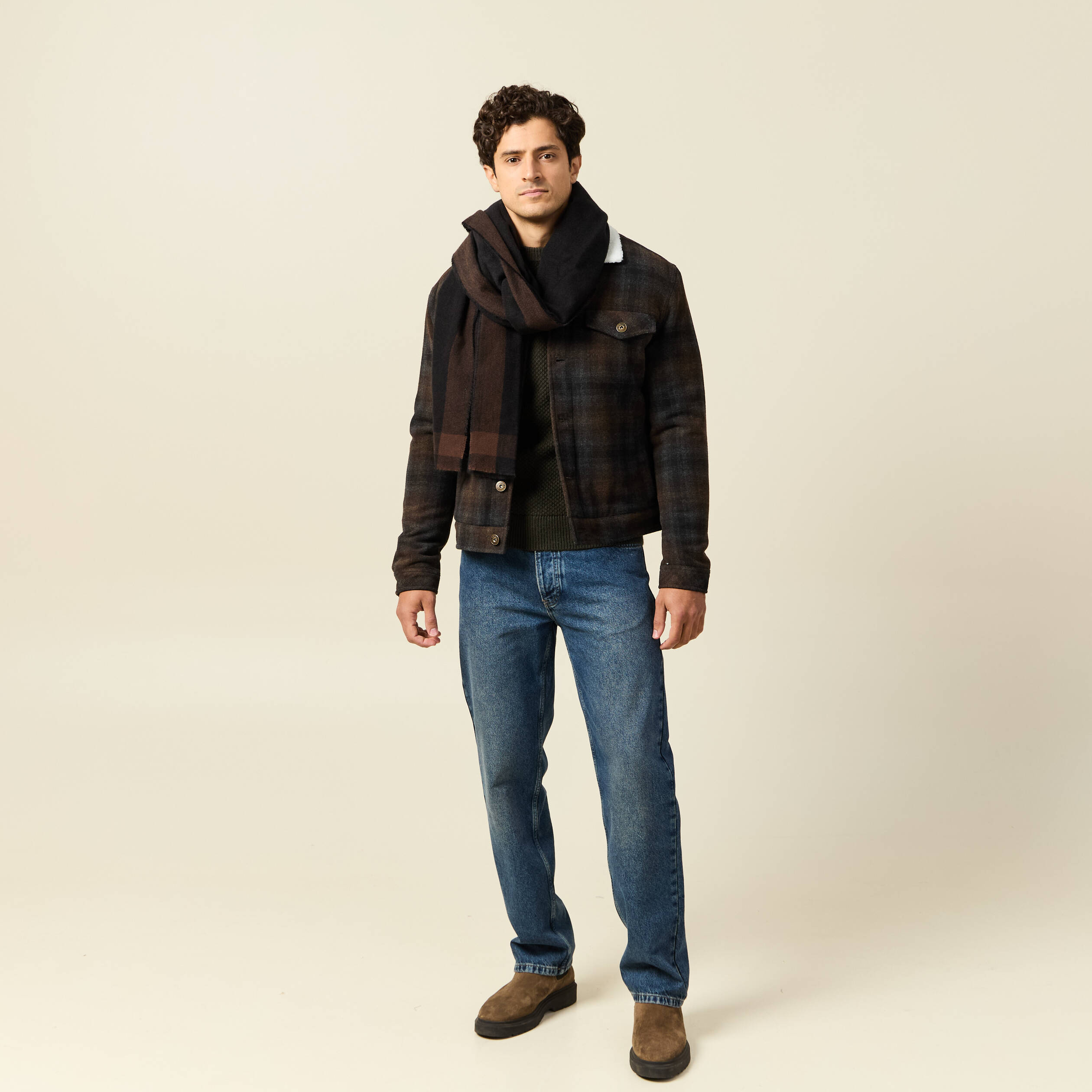 Pull col rond vert kaki homme