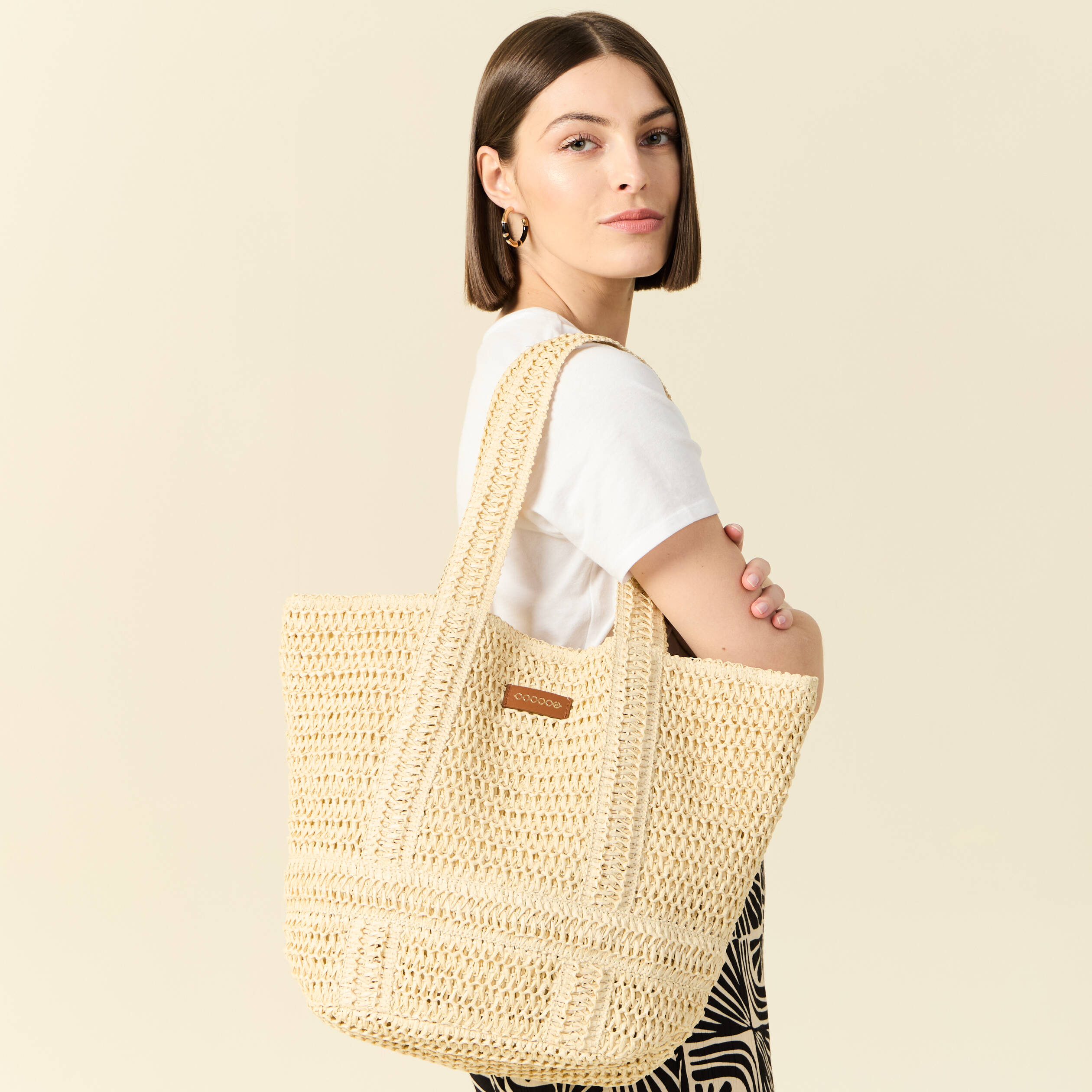 sac cabas tresse sable femme Sac cabas tressé sable femme