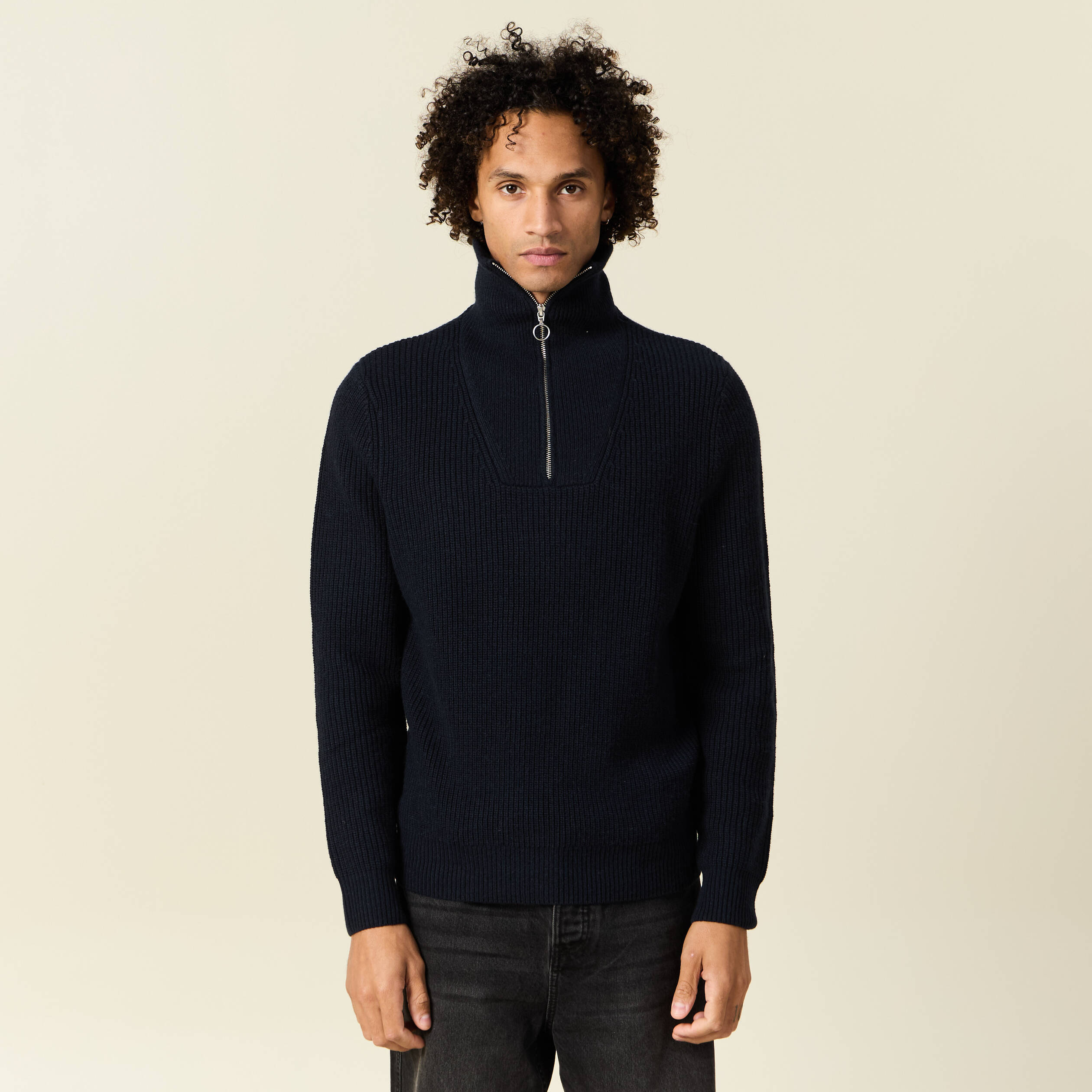 Pull col camionneur bleu marine homme