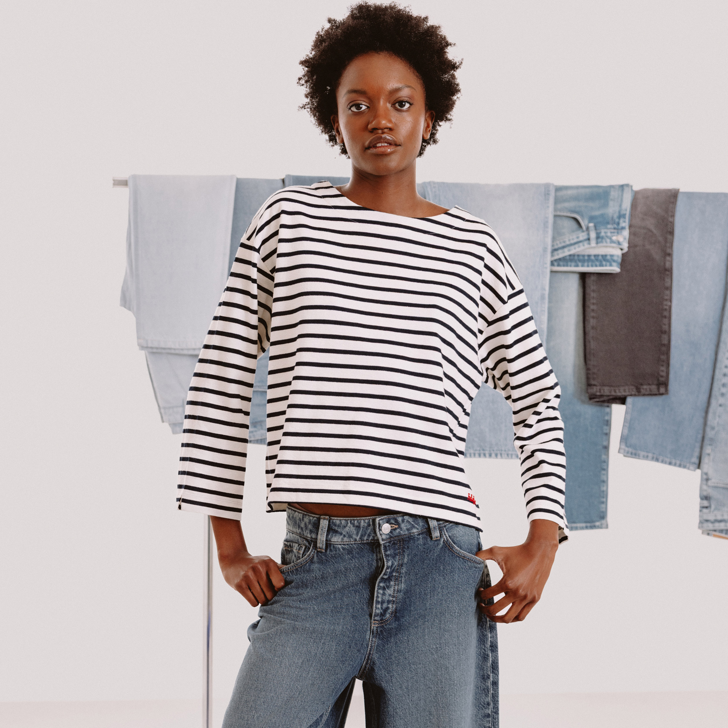Marini&egrave;re manches longues broderie ecru femme