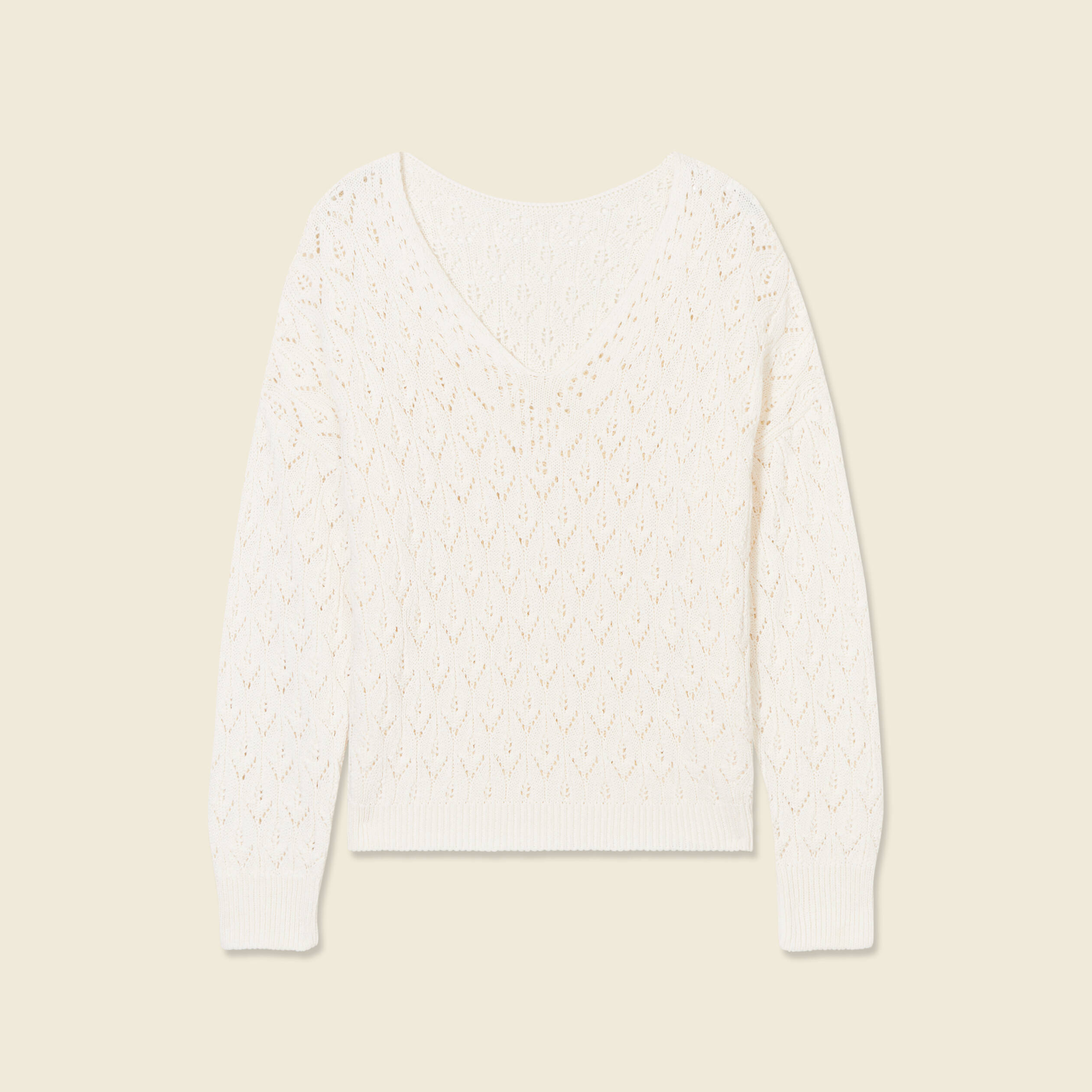 pull manches longues ajoure creme femme Pull manches longues ajouré creme femme