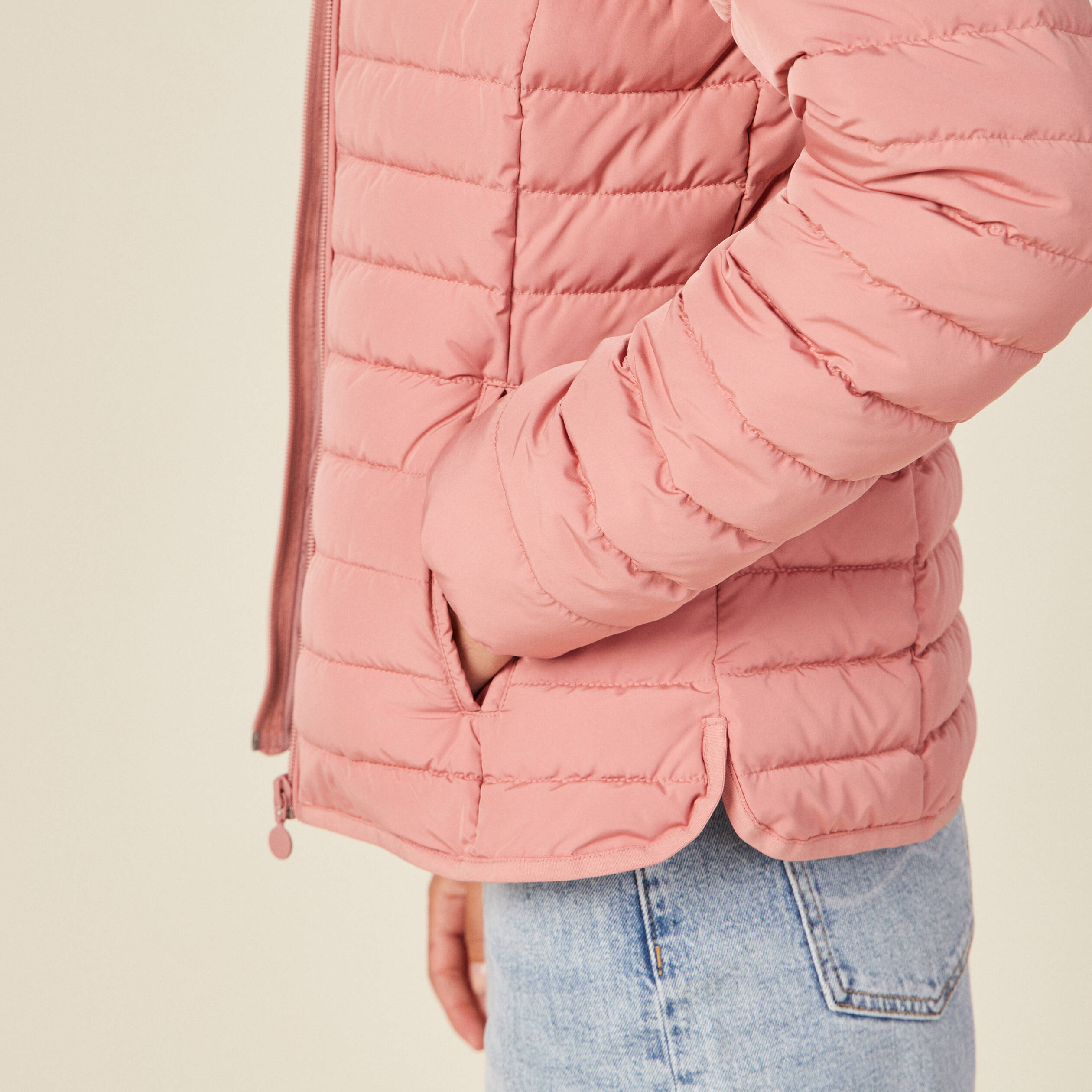 Doudoune droite à capuche rose femme