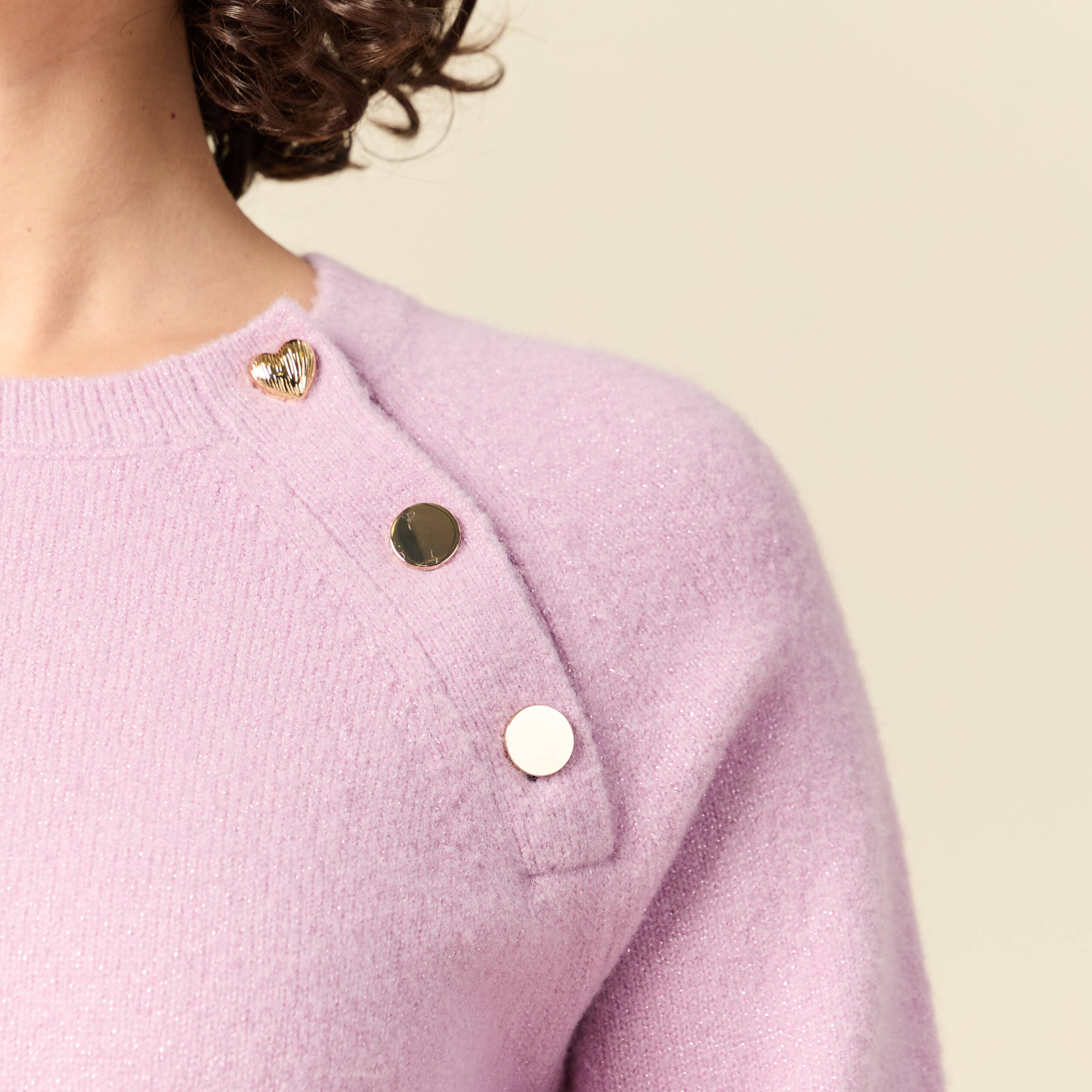 Pull manches longues col rond mauve femme