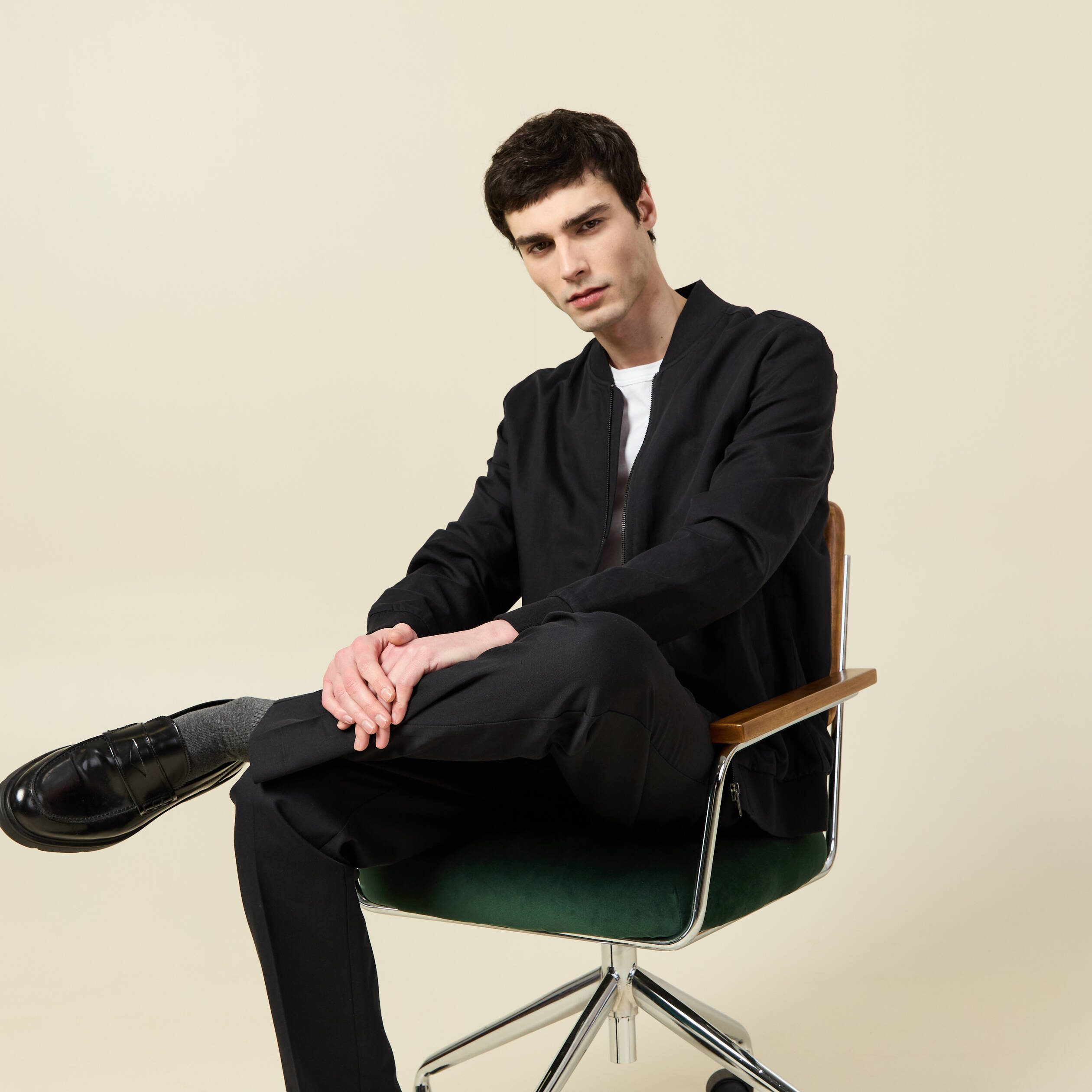 Blouson zipp&eacute; col teddy noir homme