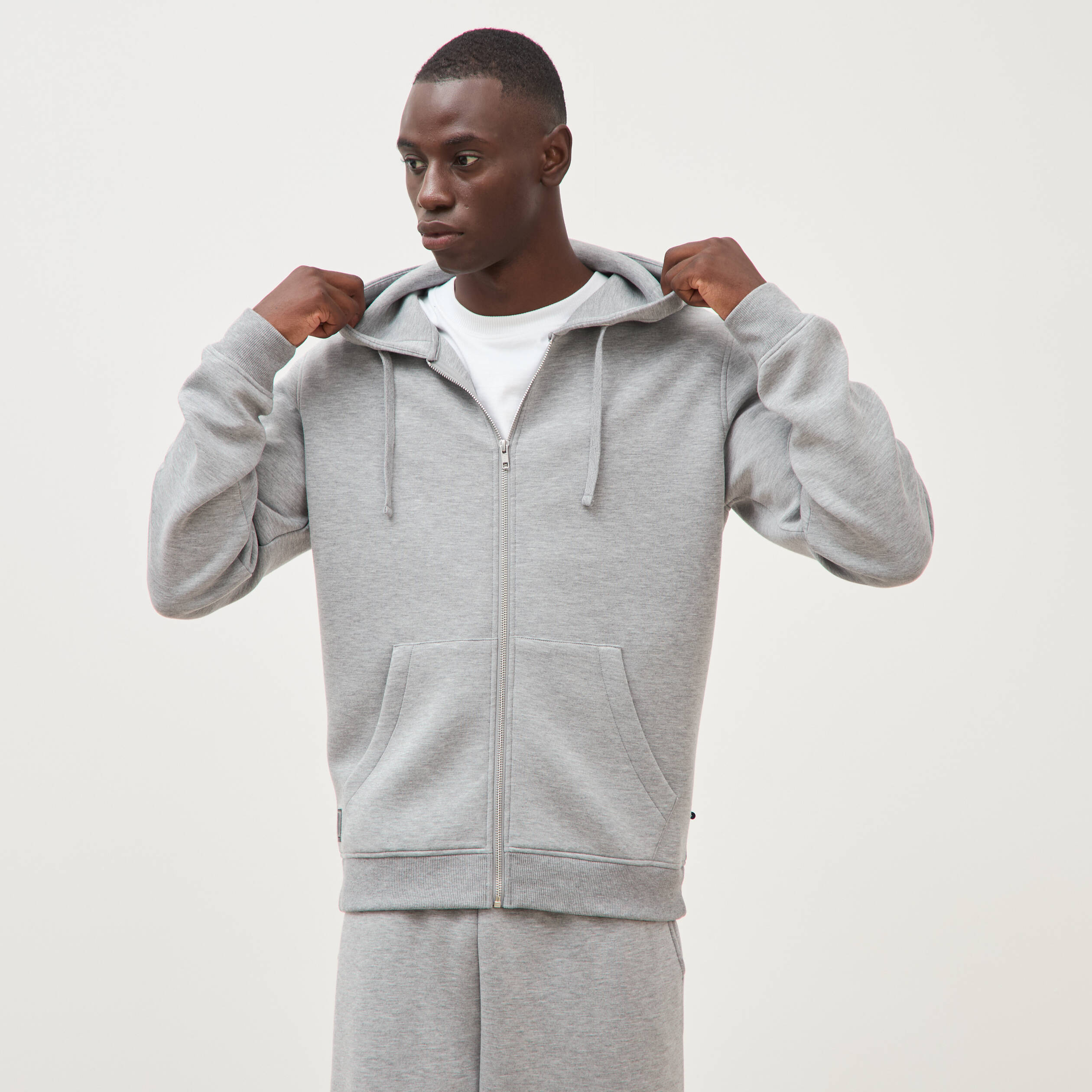 Sweat ample &agrave; capuche manches longues gris clair homme