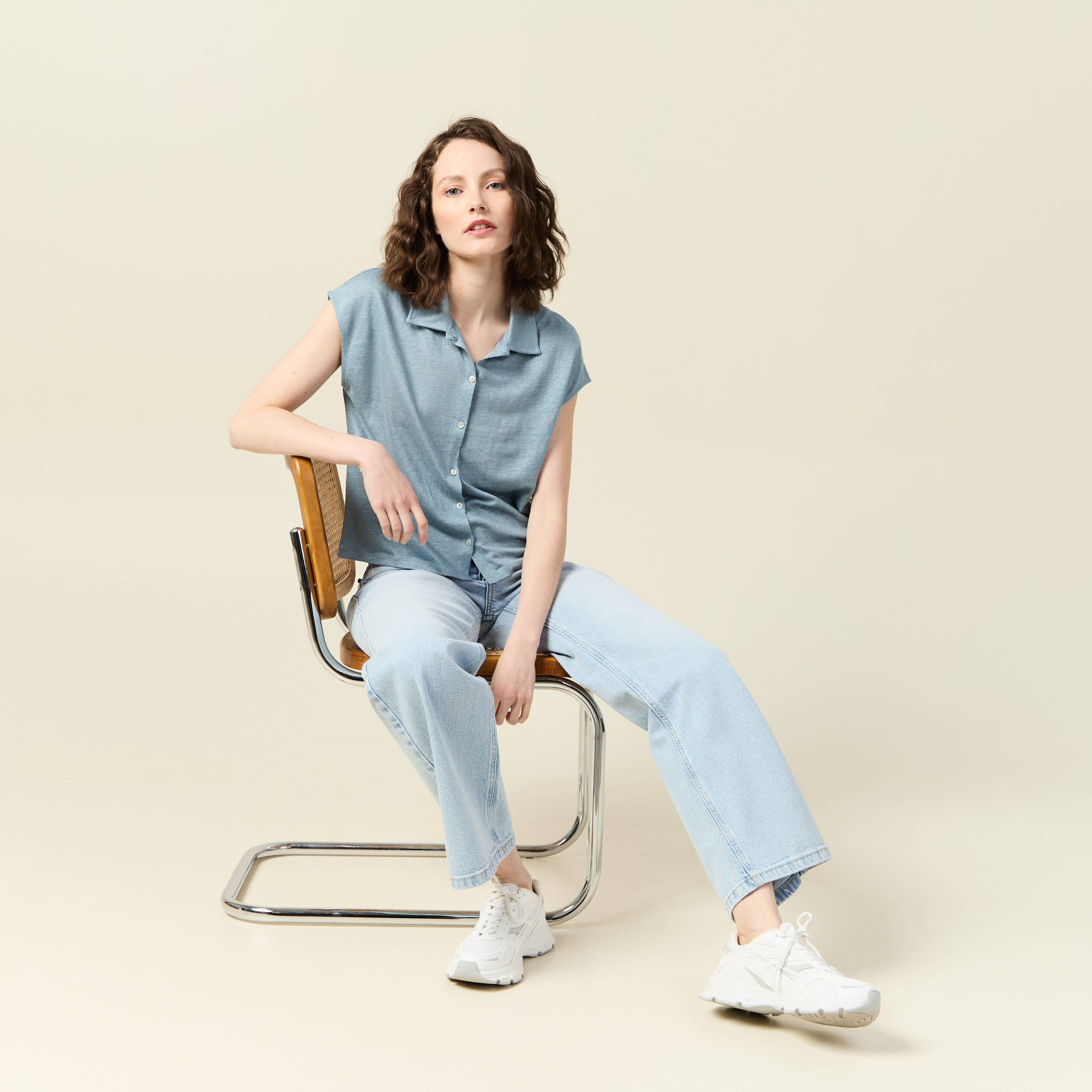polo manches courtes bleu gris femme Polo manches courtes bleu gris femme