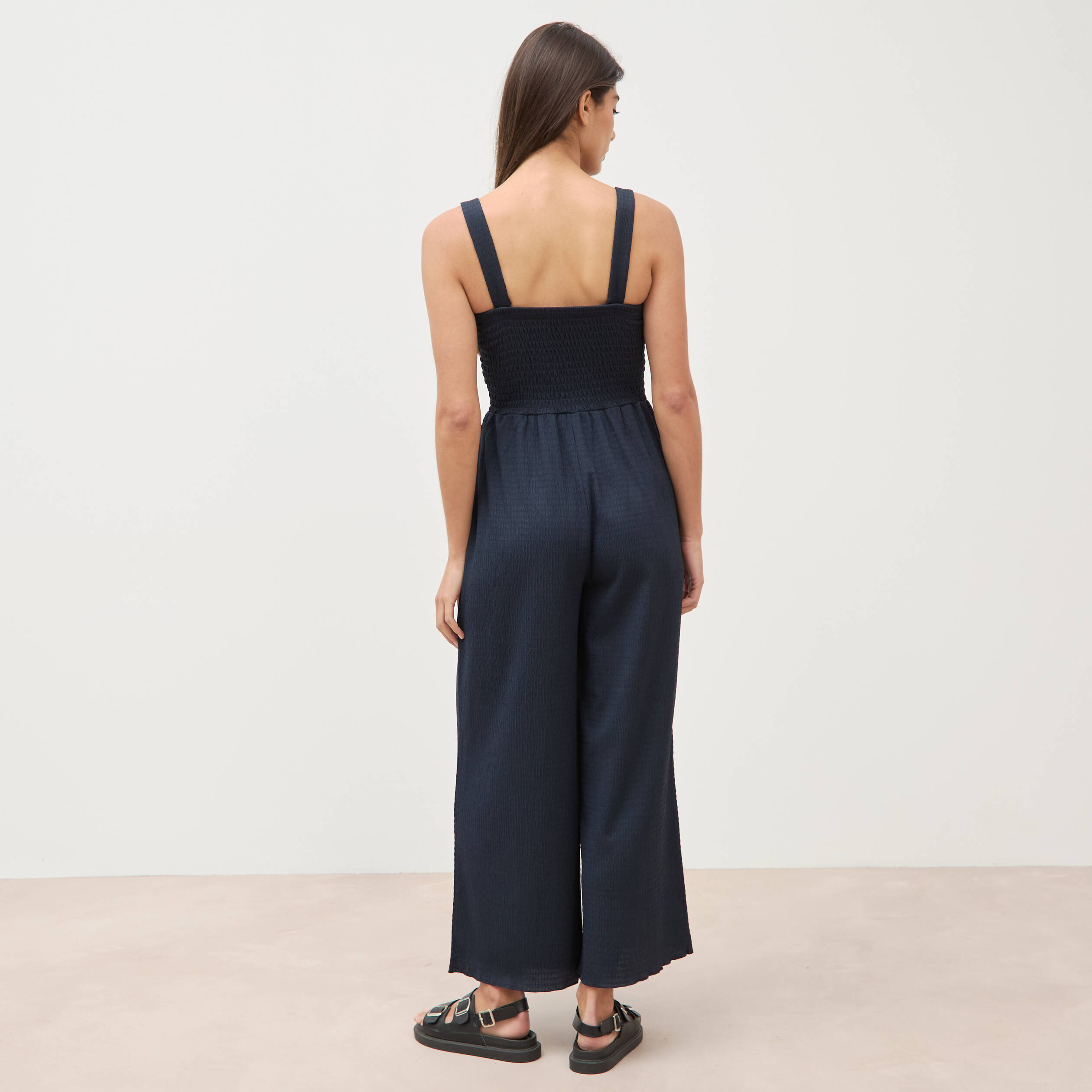 Combinaison salopette fines bretelles bleu marine femme