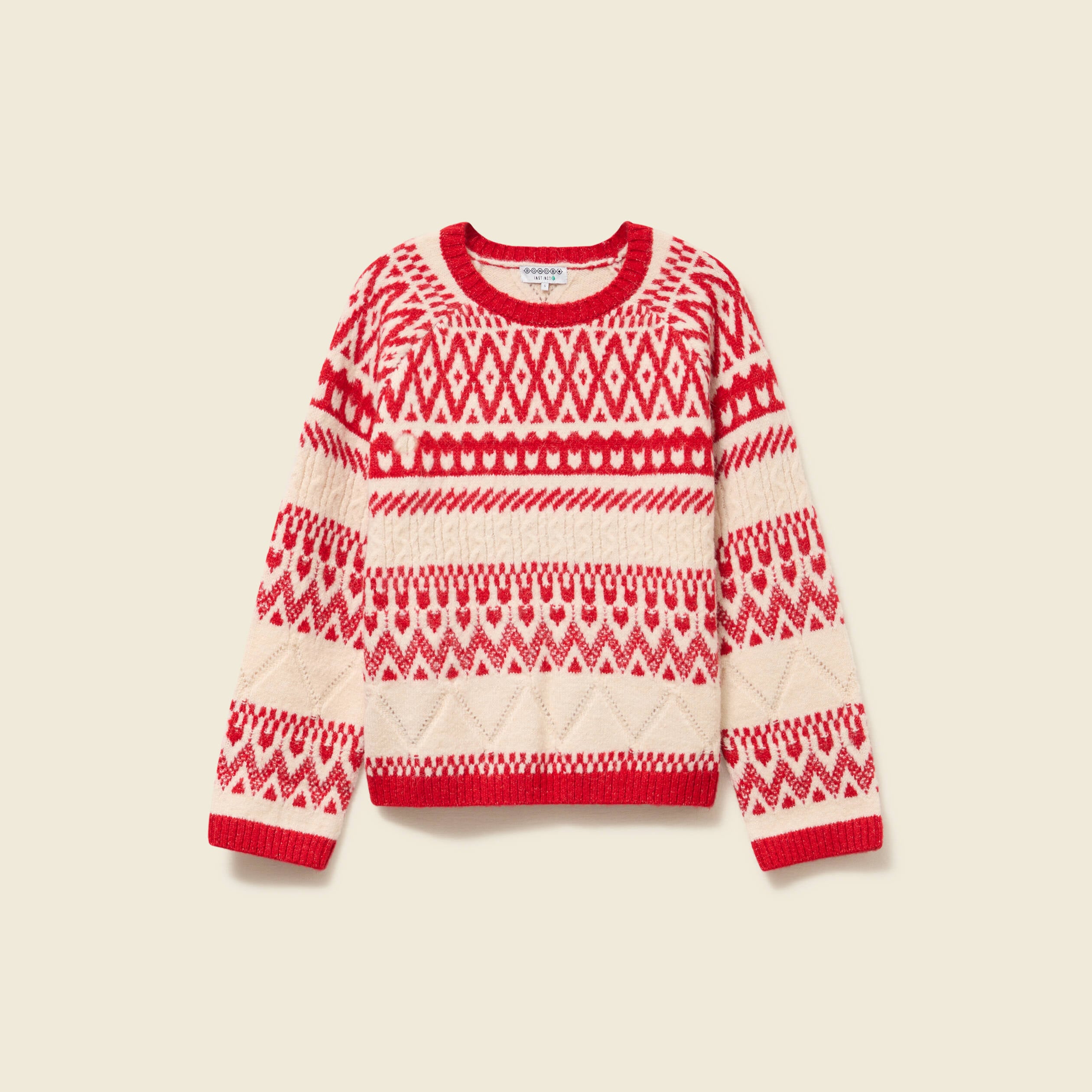 Pull manches longues col rond rouge femme