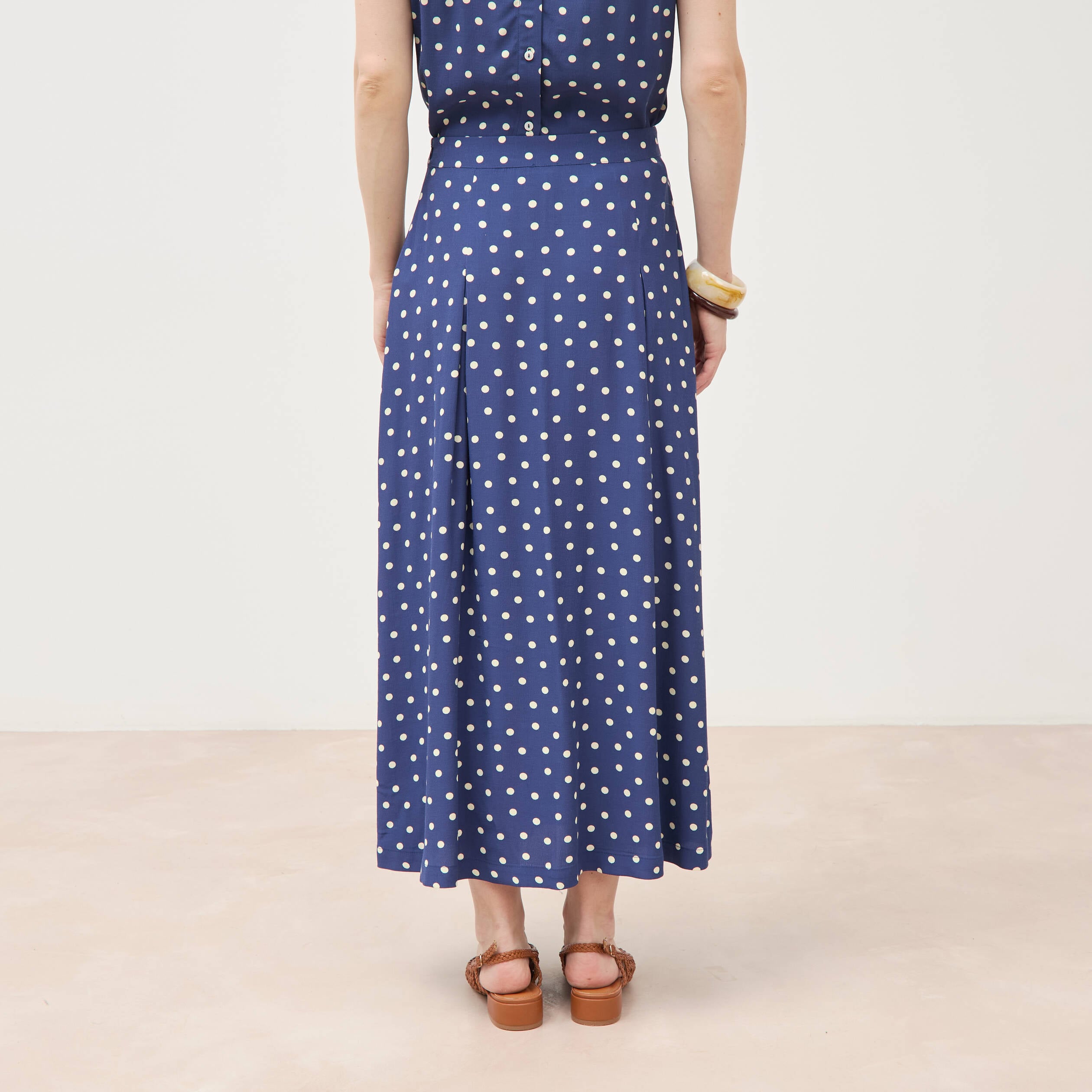 Jupe longue &eacute;vas&eacute;e bleu marine femme