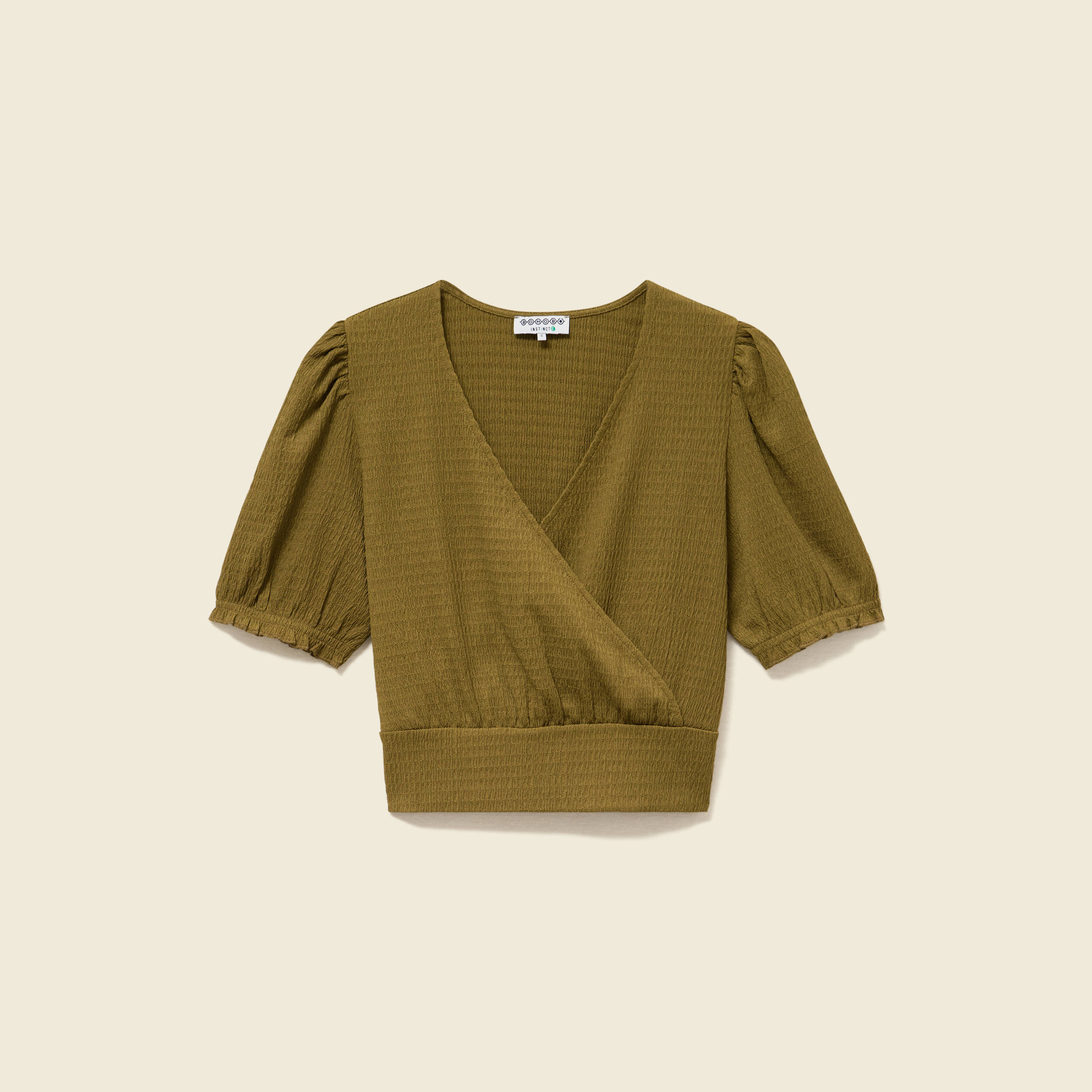 Blouse cropped manches courtes vert kaki femme