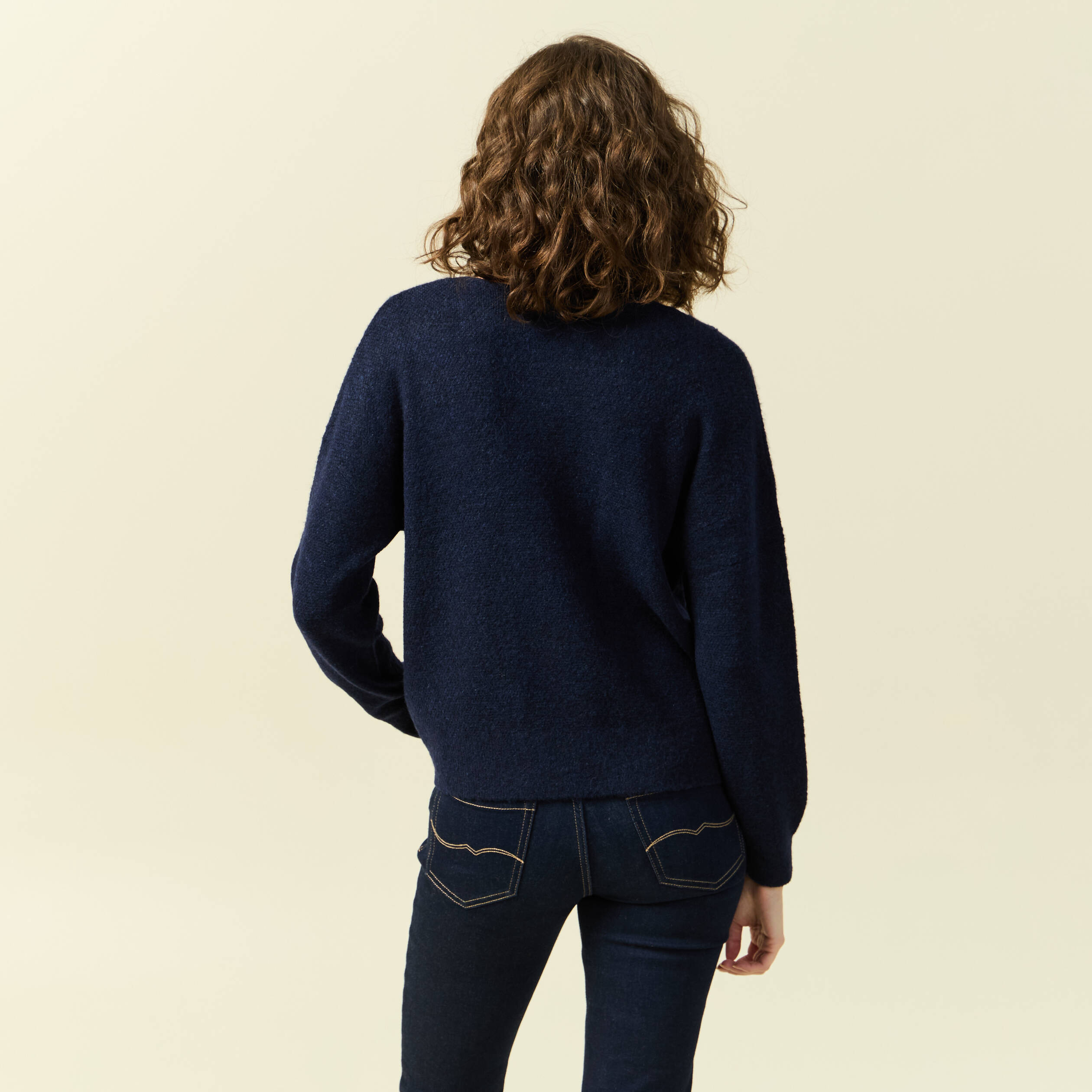 Pull manches longues bleu marine femme