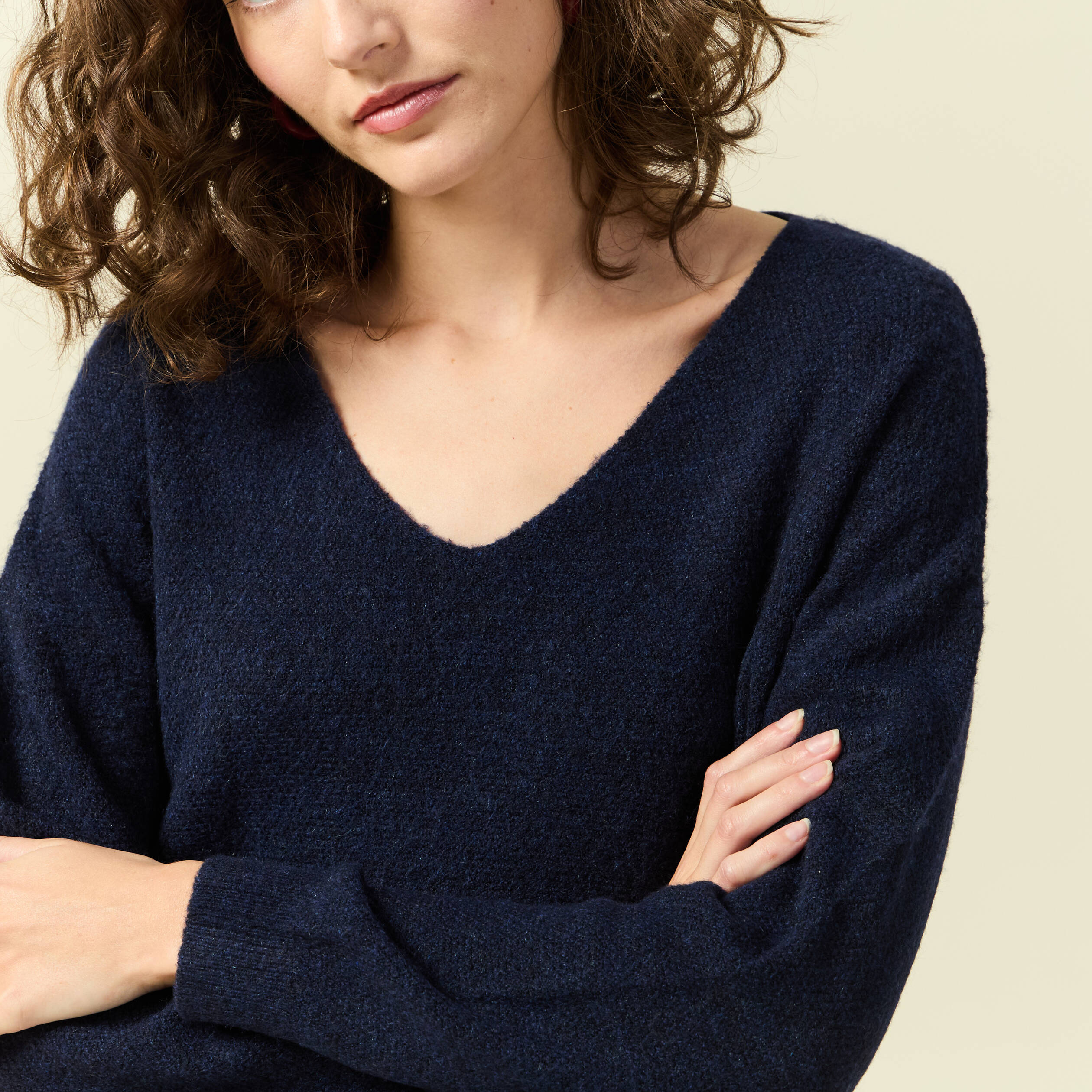Pull manches longues bleu marine femme